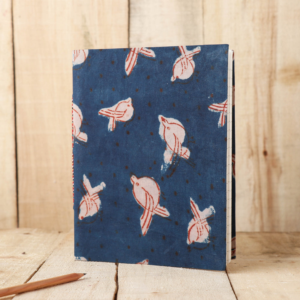 BINDAAS UNLIMITED Blue - Art Block Print Fabric Cover Handmade Paper Notebook (9 x 7 in)