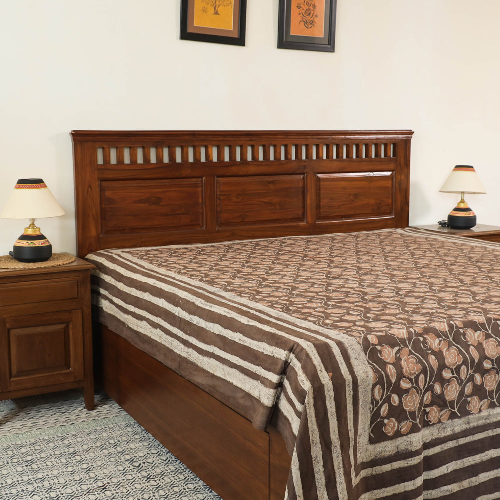 BINDAAS UNLIMITED Brown - Block Art Print Cotton Double Bindaas Bed Sheet (110 x 93 in)
