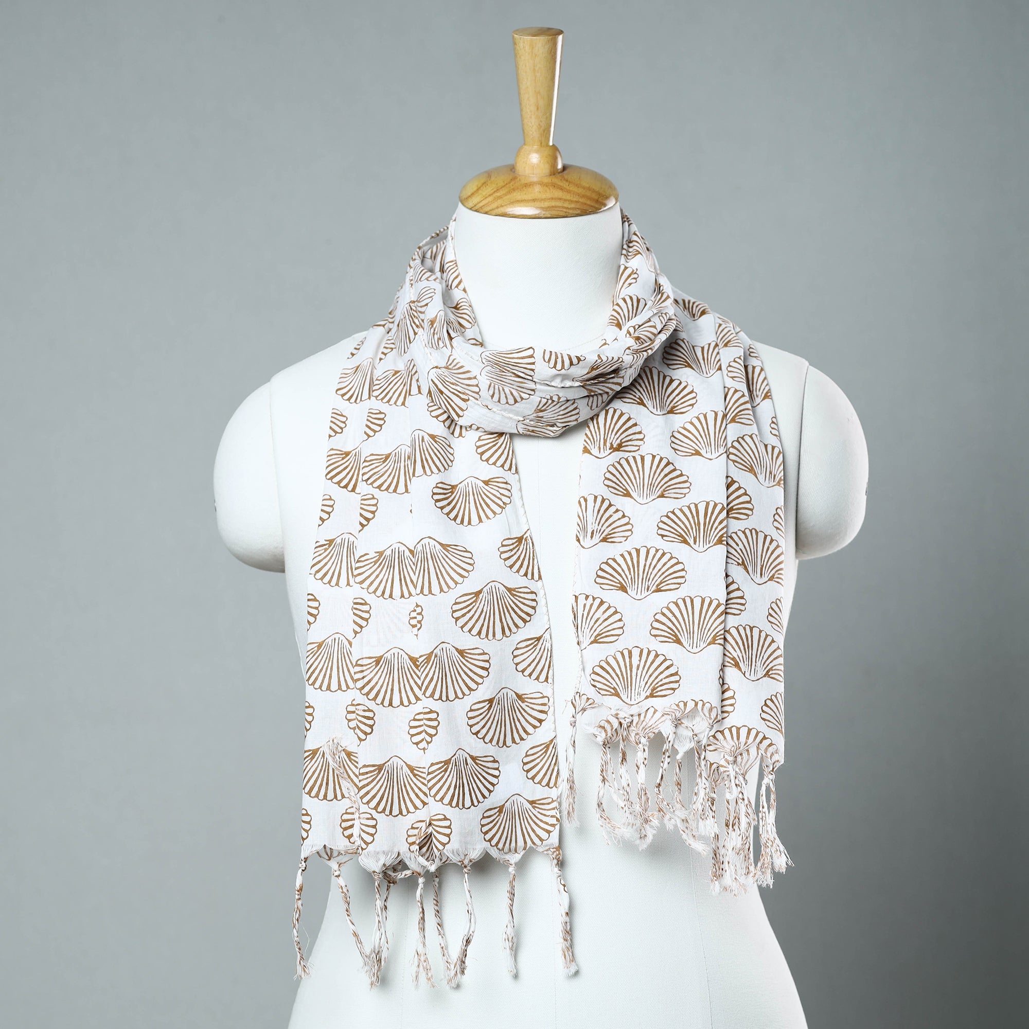 HAVELI CHRONICLES Brown - Sanganeri Block Printed Cotton Stole with Tassels 51