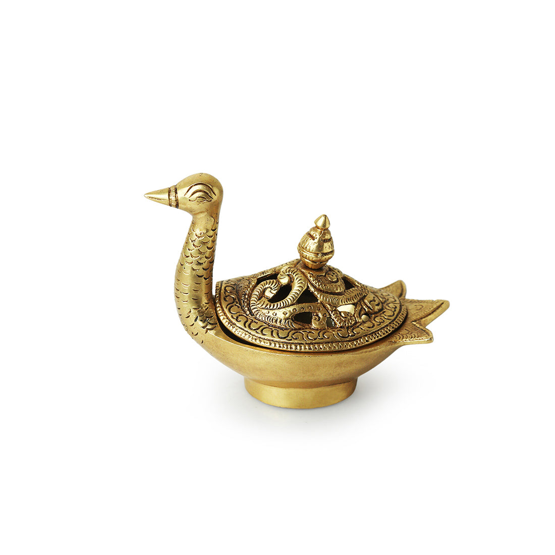 EXCLUSIVELANE 'Swan' Dhoop Dani Handcarved Brass Incense Burner (Hand-Etched, 4.3 Inches, 0.6 Kg) - view 3