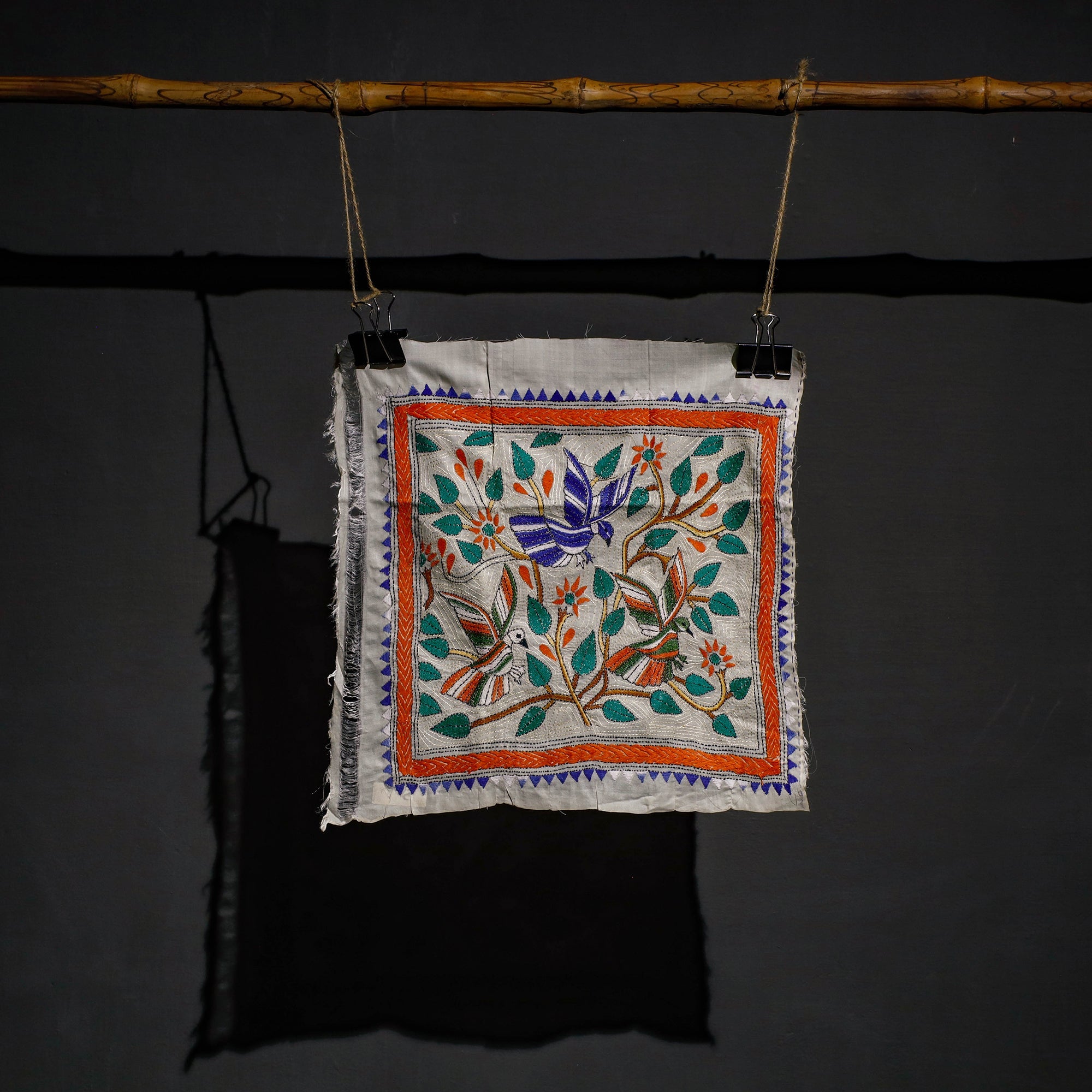 KHUSHBASH - HAPPY LOOM OF EAST Bengal Kantha Hand Embroidery Cotton Wall Hanging (17 x 17 in) 17