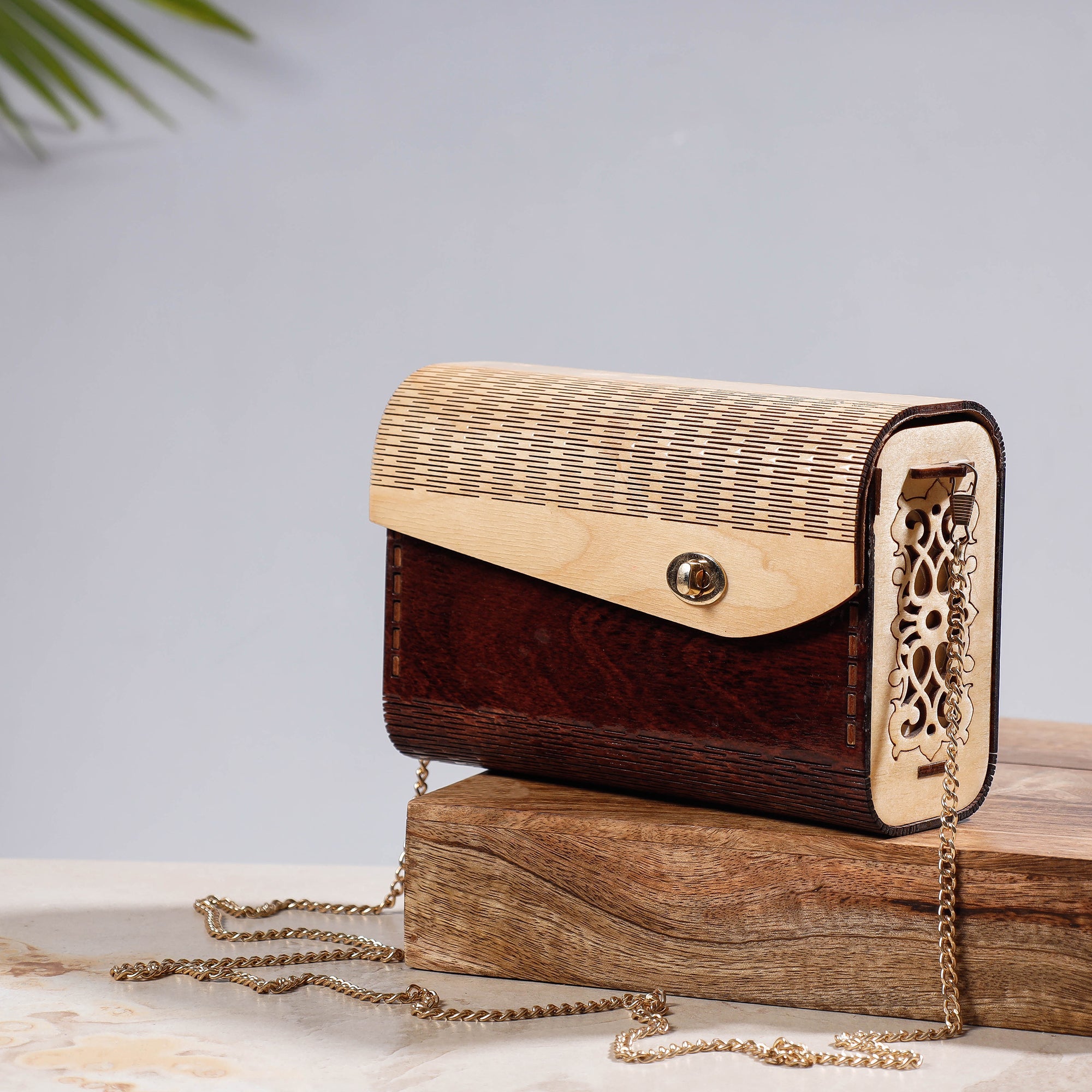 NABARD - ARTISAN CONNECT Brown - Handcrafted Birch Wooden Sling Bag
