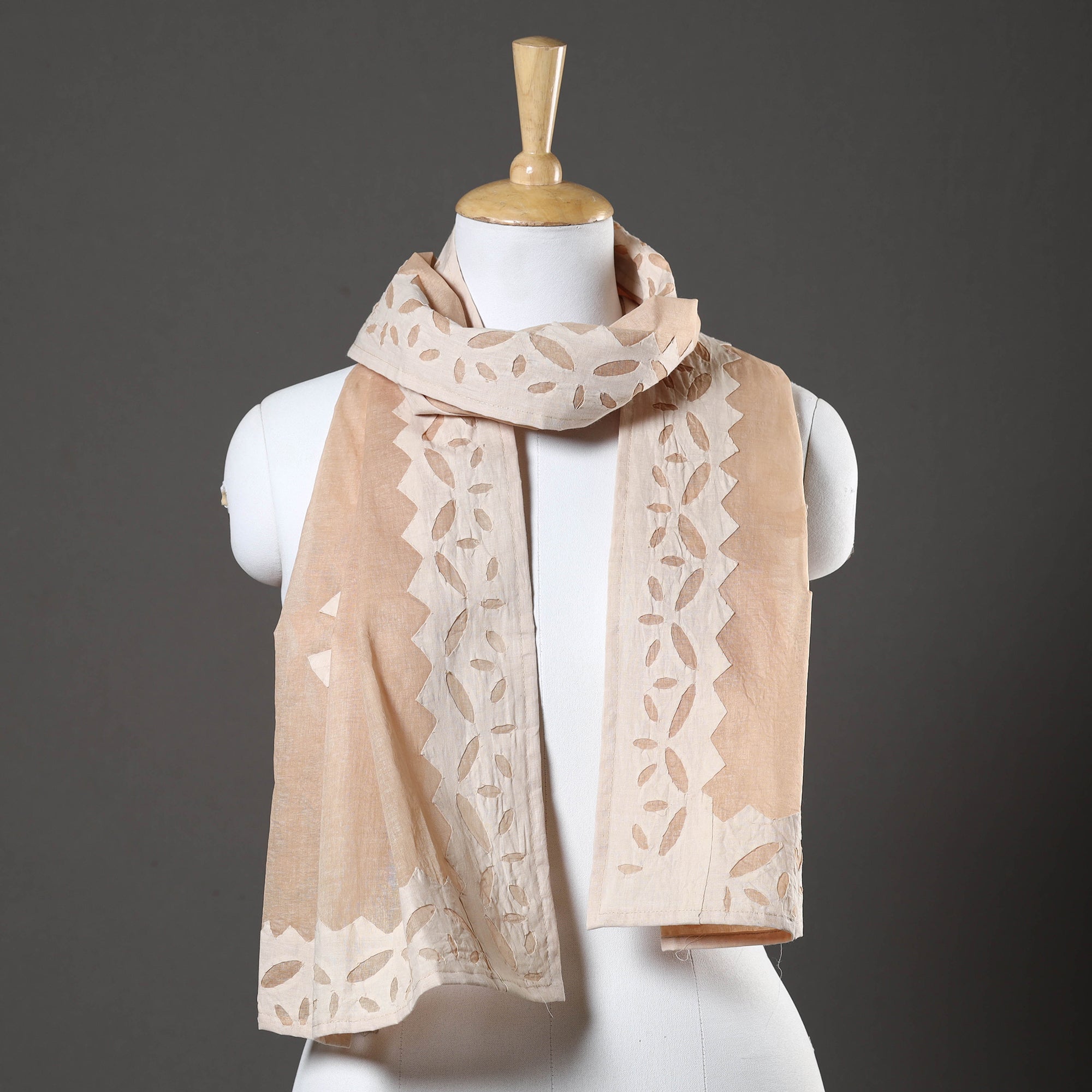 SHADES OF MARUDHARA Brown - Barmer Applique Cut Work Cotton Stole 02