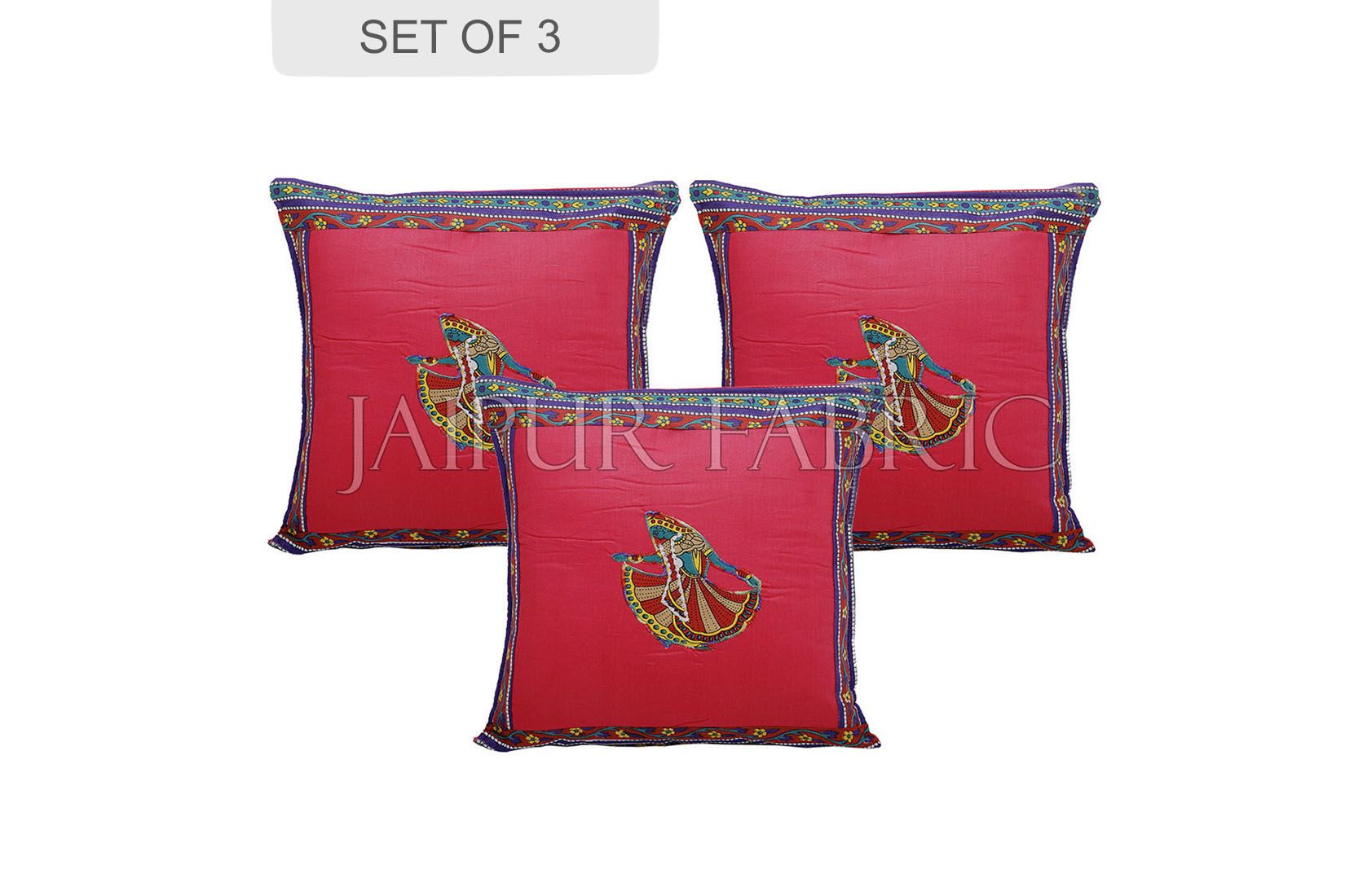 JaipurFabric® Pink Color Ghoomar Patch Work Cotton Cushion Cover - view 2