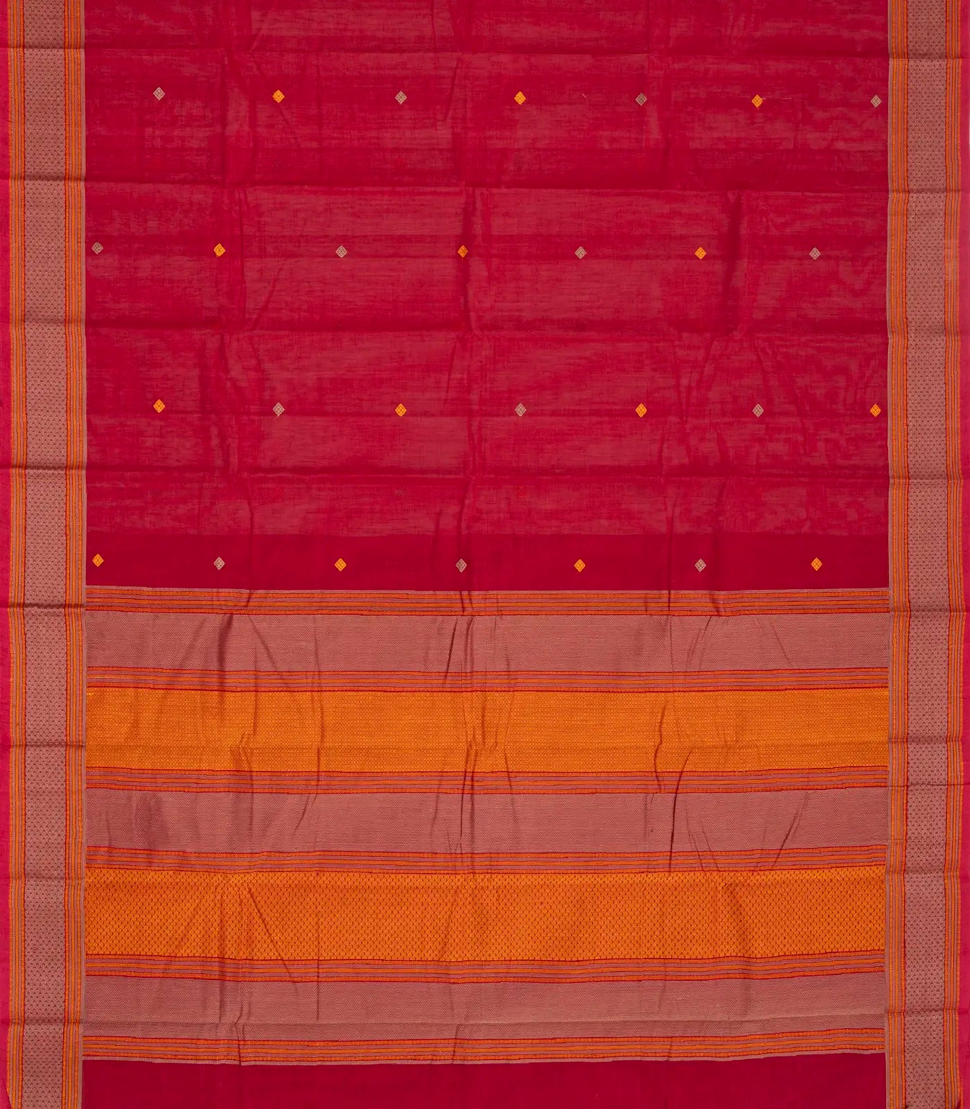 RmKV Red Handloom Kanchi Cotton Saree With Diamond Motifs - view 2