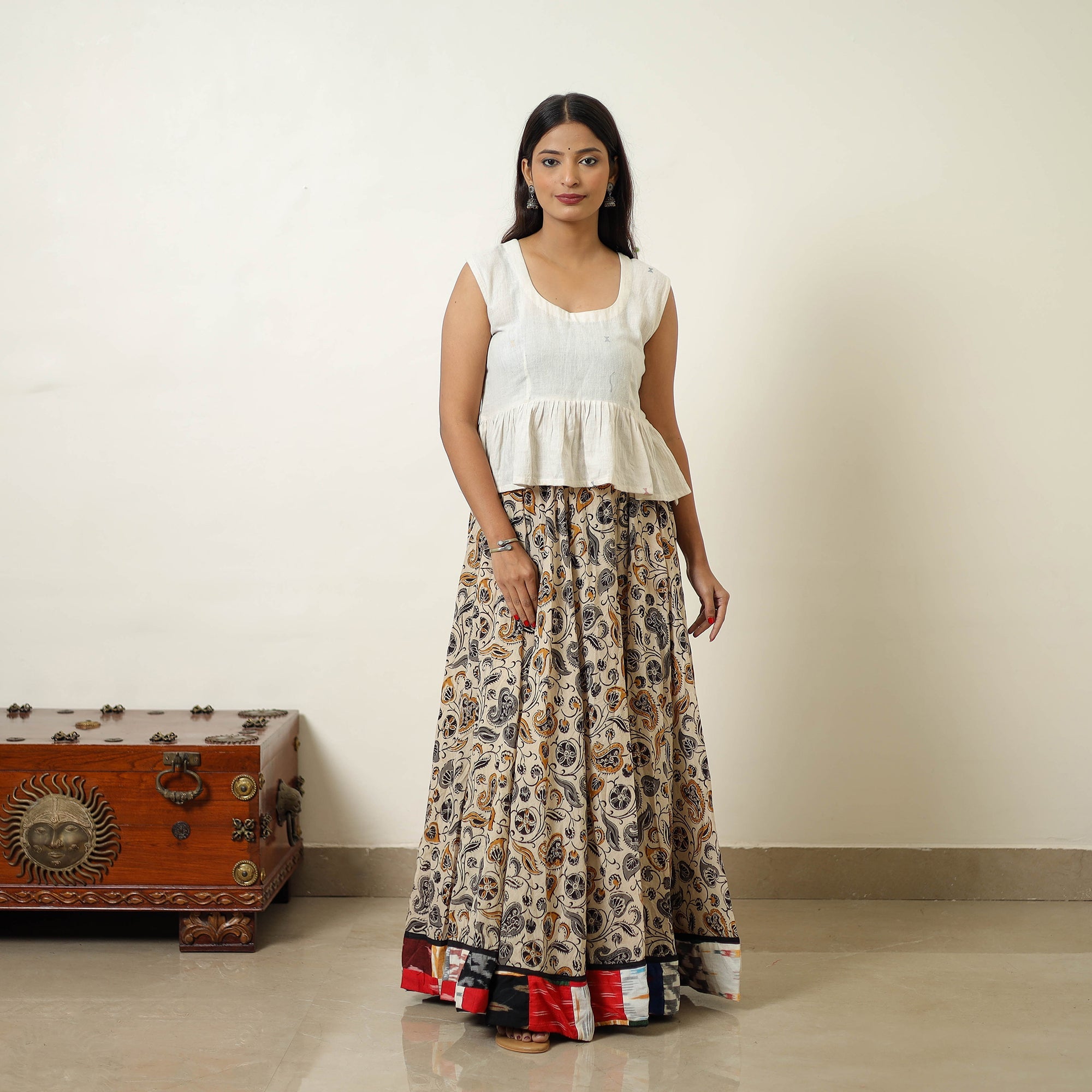 NOORI BAZAR Beige - Hand Block Printed Cotton Long Bagru Skirt 14 - view 2