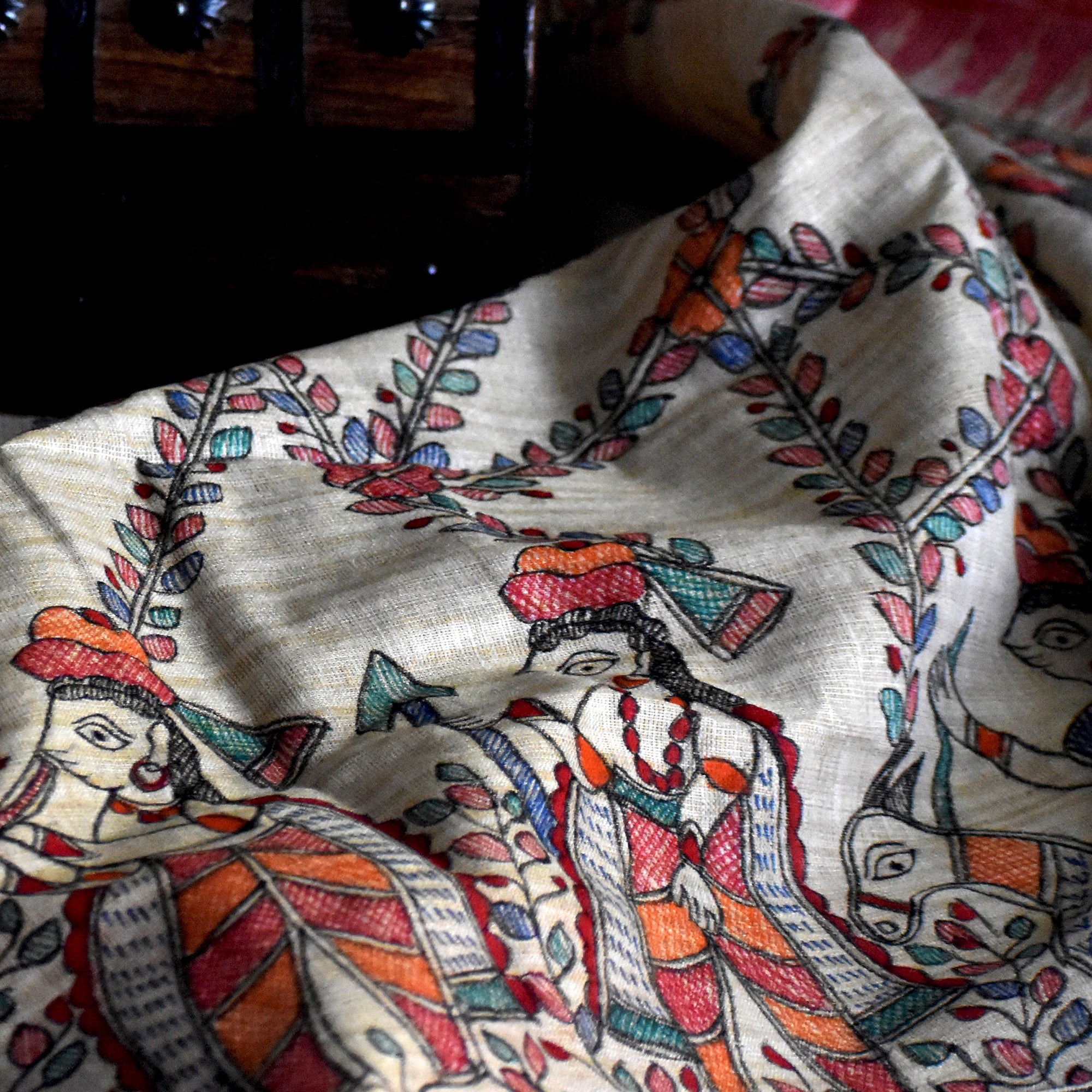 DIORAMA DESIGNS Beige - Madhubani Hand-Painted Cotton Dupatta - view 4