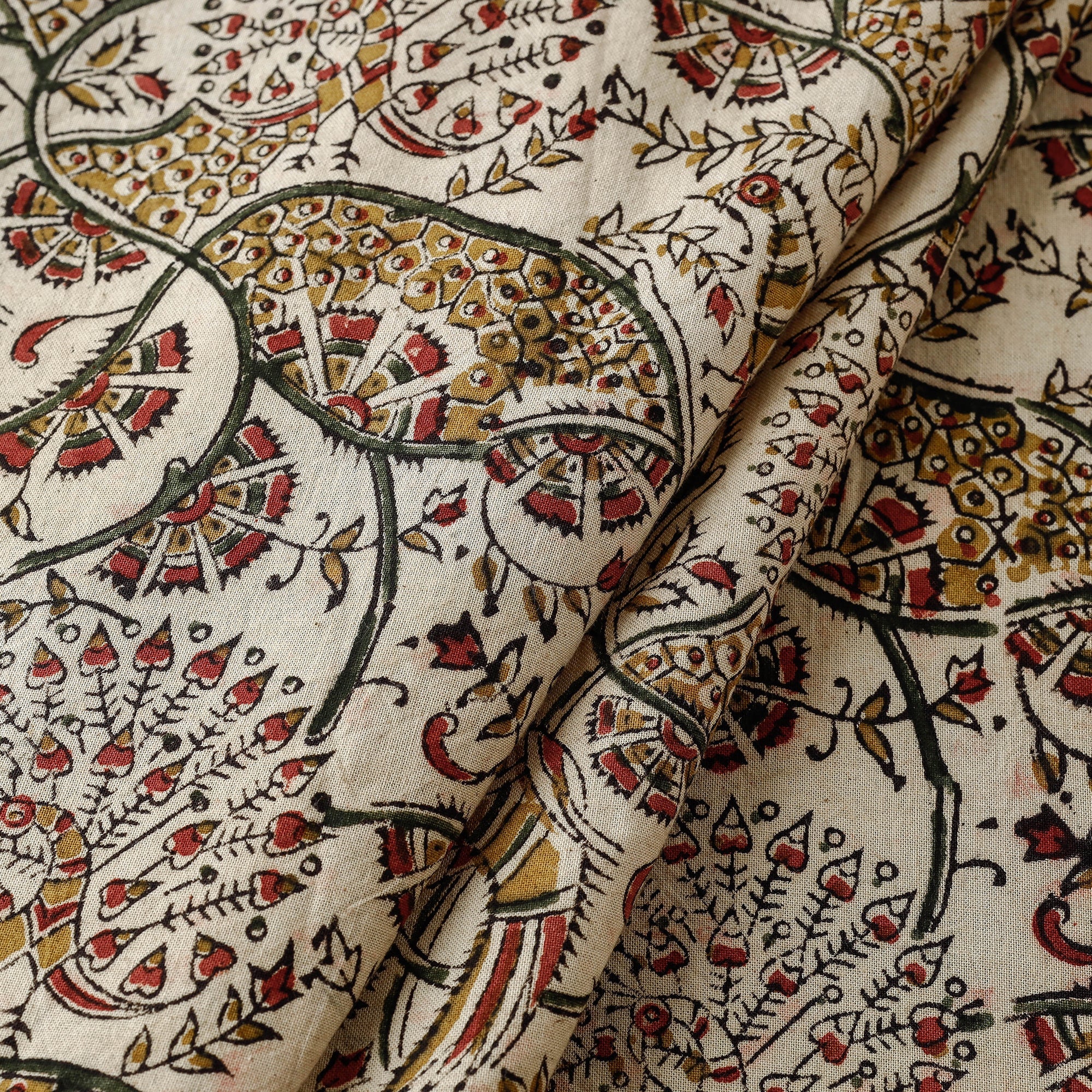 PITCHUKA SRINIVAS KALAMKARI PEDANA Beige - Pedana Kalamkari Hand Block Printed Cotton Fabric - view 2