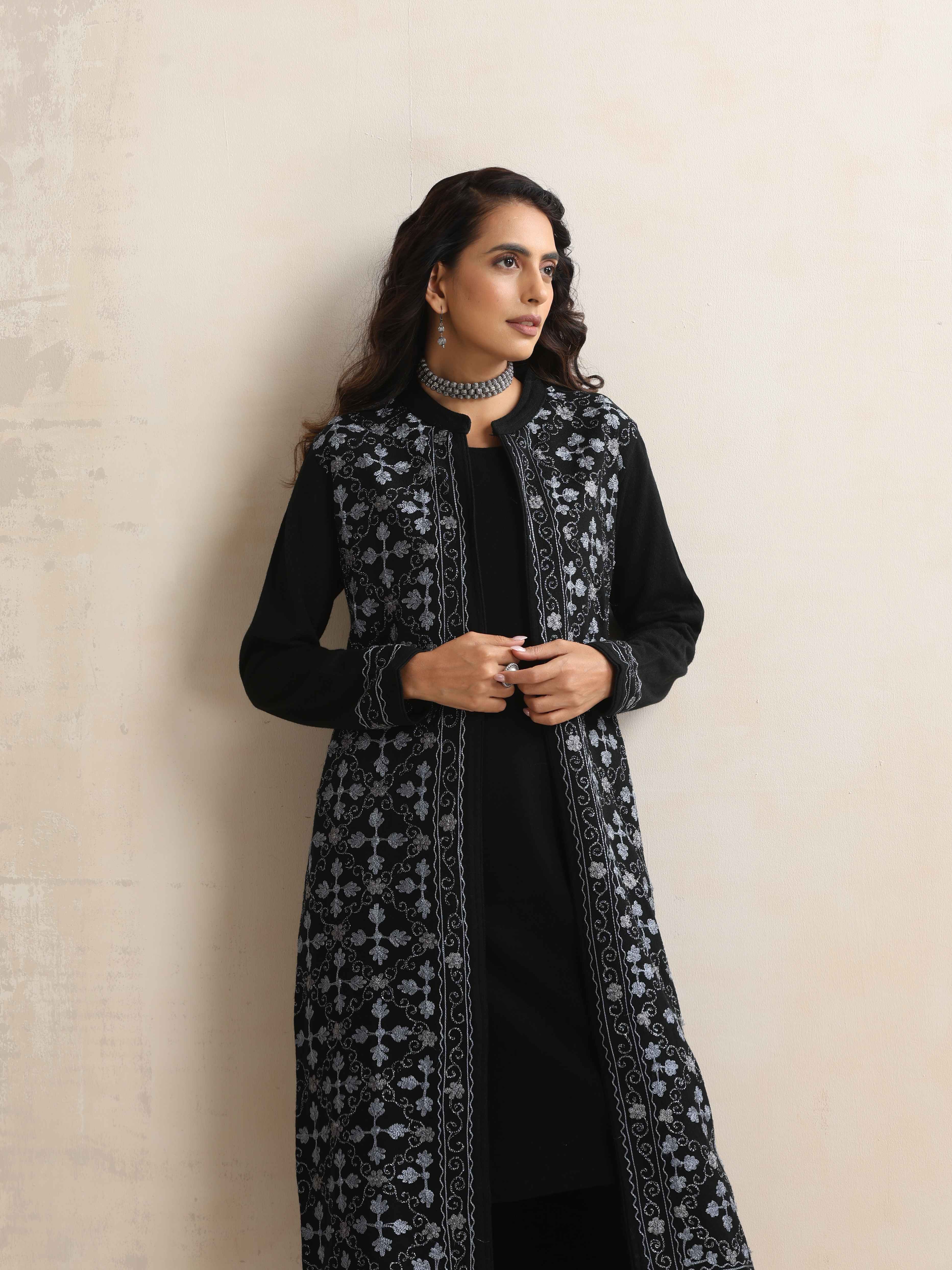 trueBrowns Black Kashmiri Woollen Jacket 3pc Set - view 5