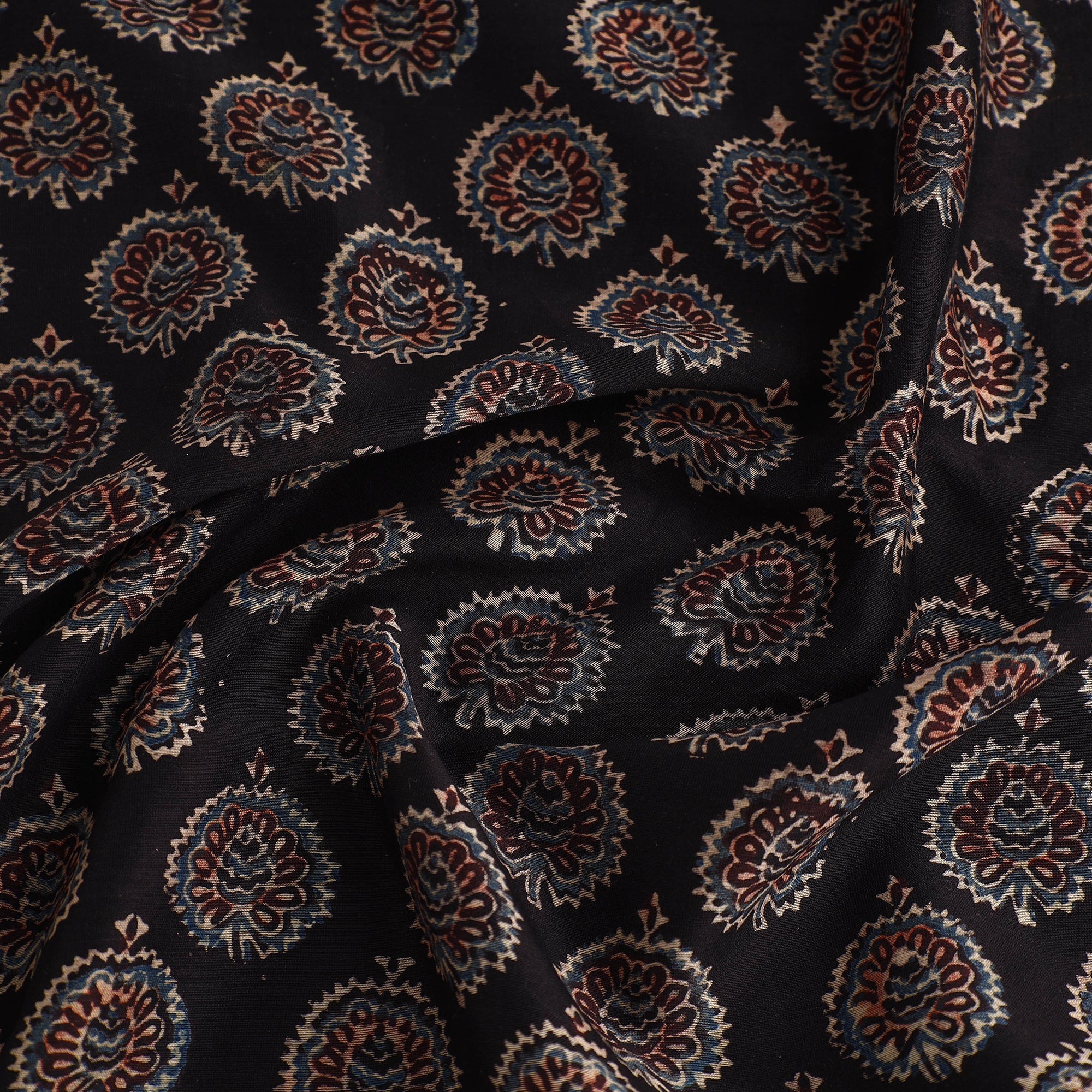 KACHCHH JI CHHAAP Black - Ajrakh Block Printed Chanderi Silk Fabric 05 - view 3