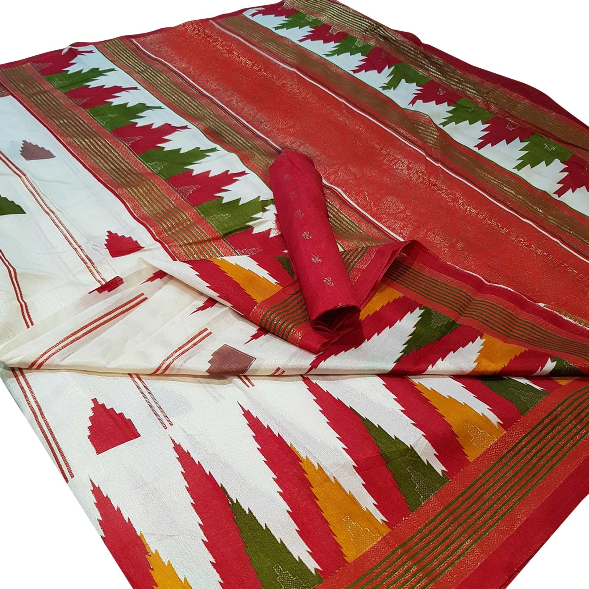 Peachmode Dazzling White Colored Festive Wear Foil Printed Silk Saree