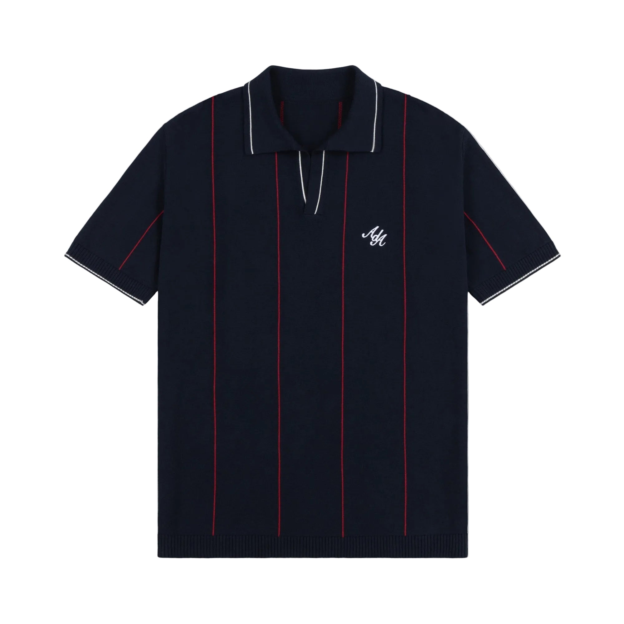 Alma De Ace Stripe Knit Navy Blue Polo Shirt