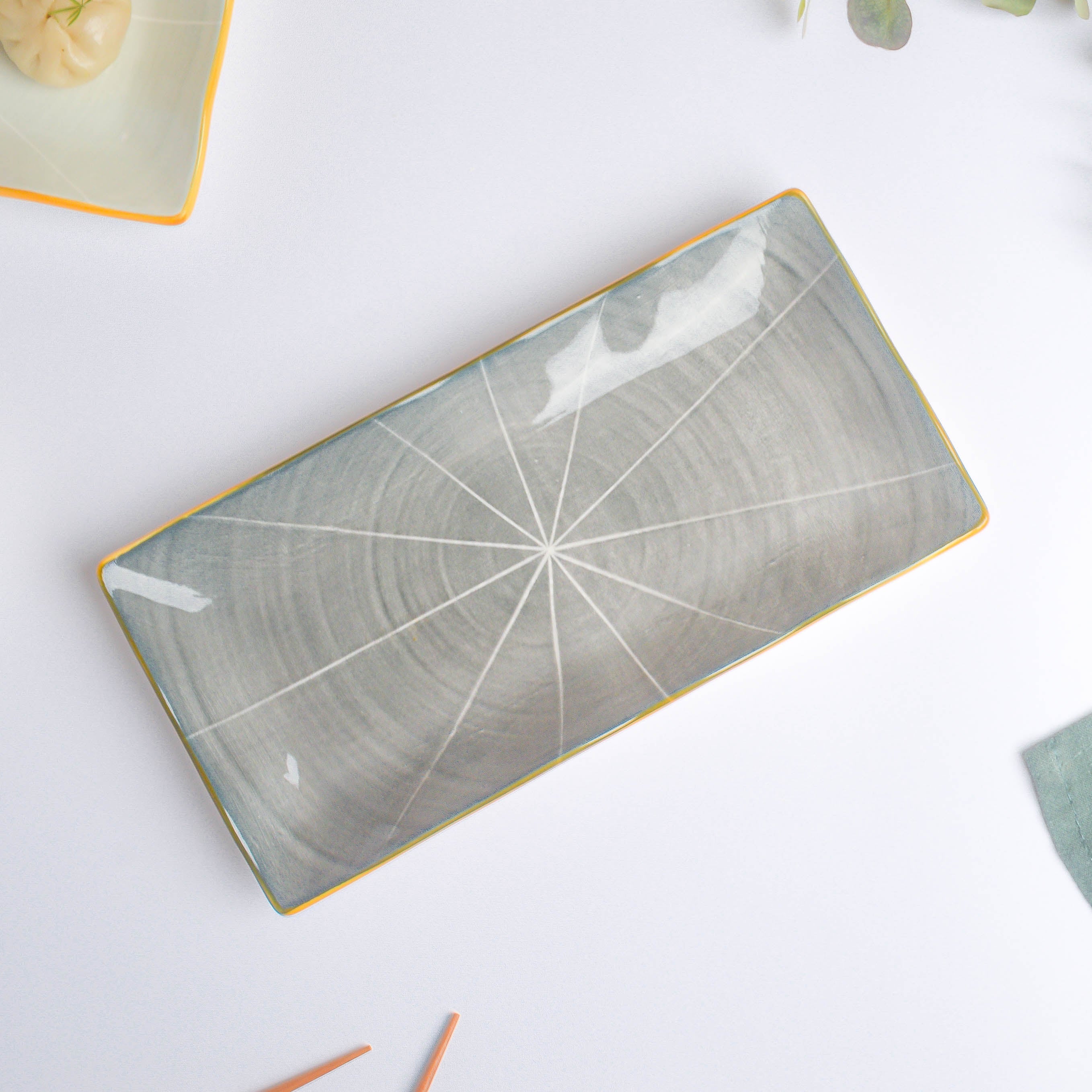 Nestasia Willow Dark Grey Ceramic Long Plate 10 inch