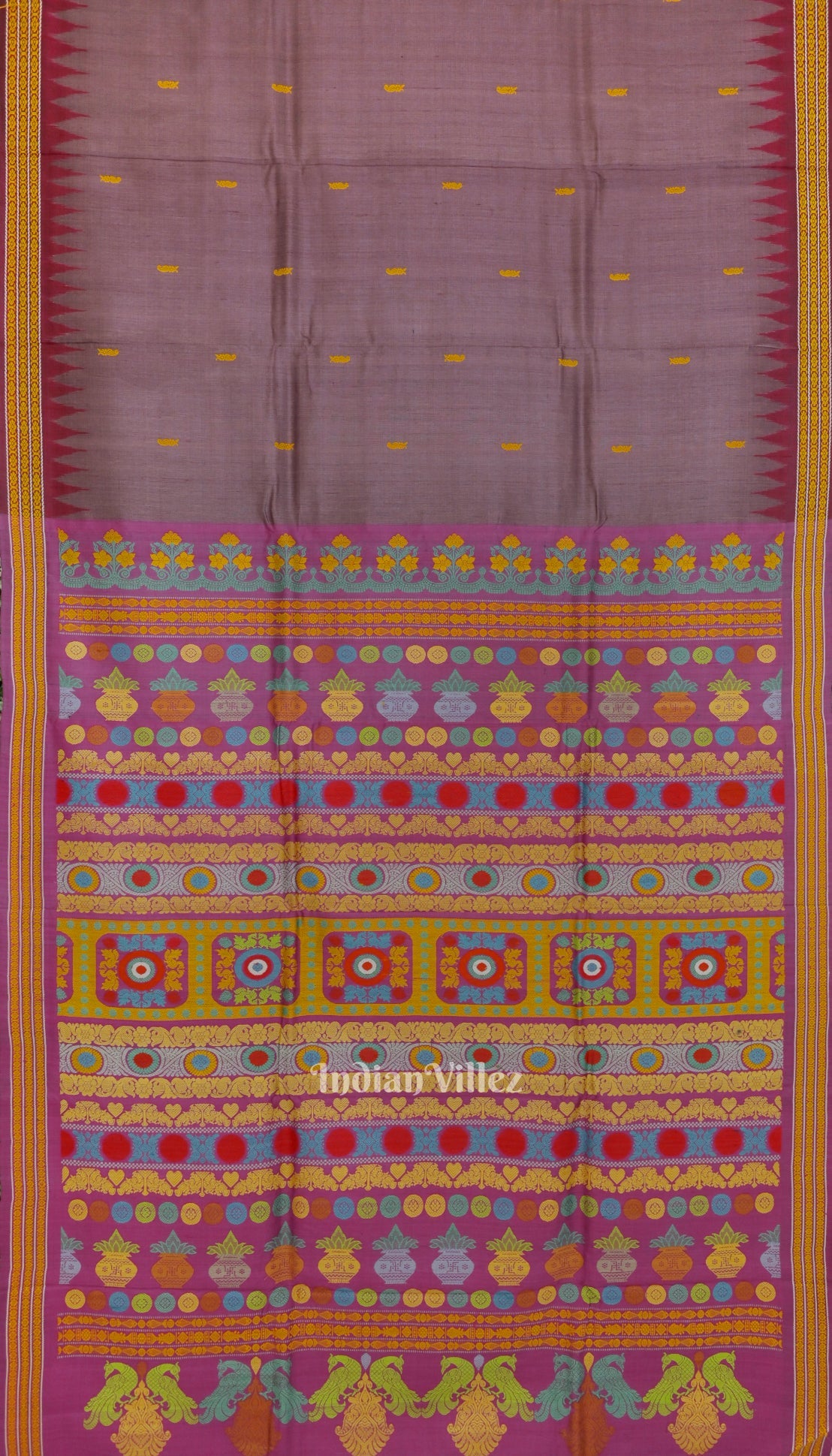 IndianVillèz Deep Pastel Red Gopalpur Tussar Silk Saree
