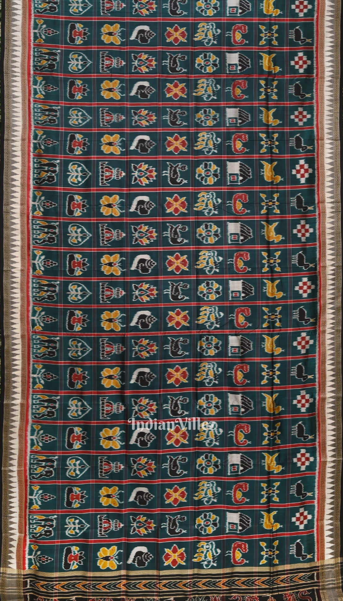 IndianVillèz Deep Sea Green Nabakothi Odisha Ikat Khandua Pata Saree - view 3