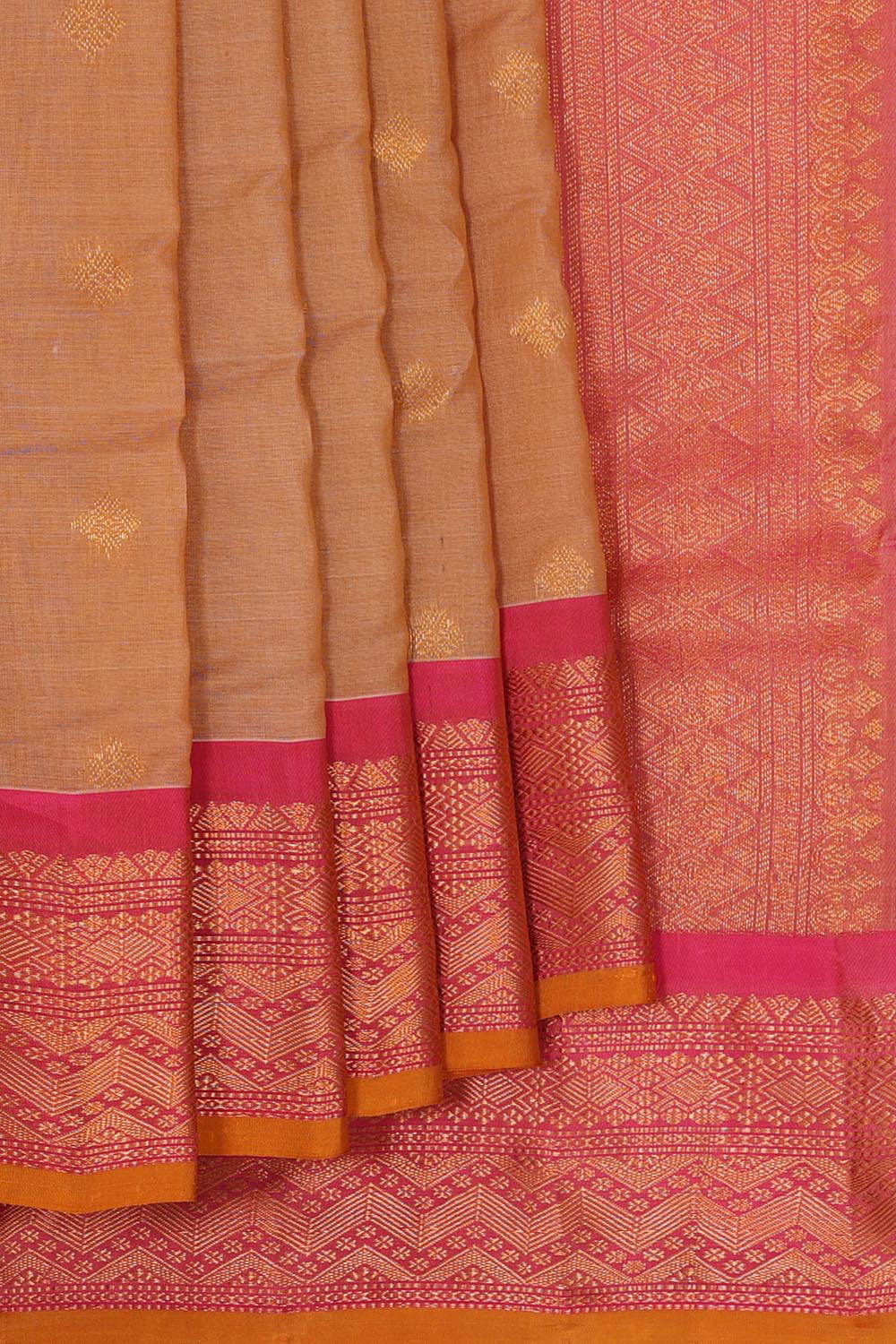 Kalanjali Gadwal Silk Cotton Dark Cream Saree