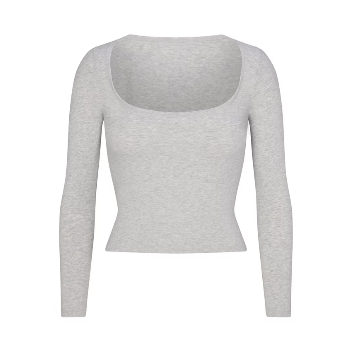 HYPE ELIXIR Skims Cotton Jersey Scoop Neck Long Sleeve Top Light Heather Grey