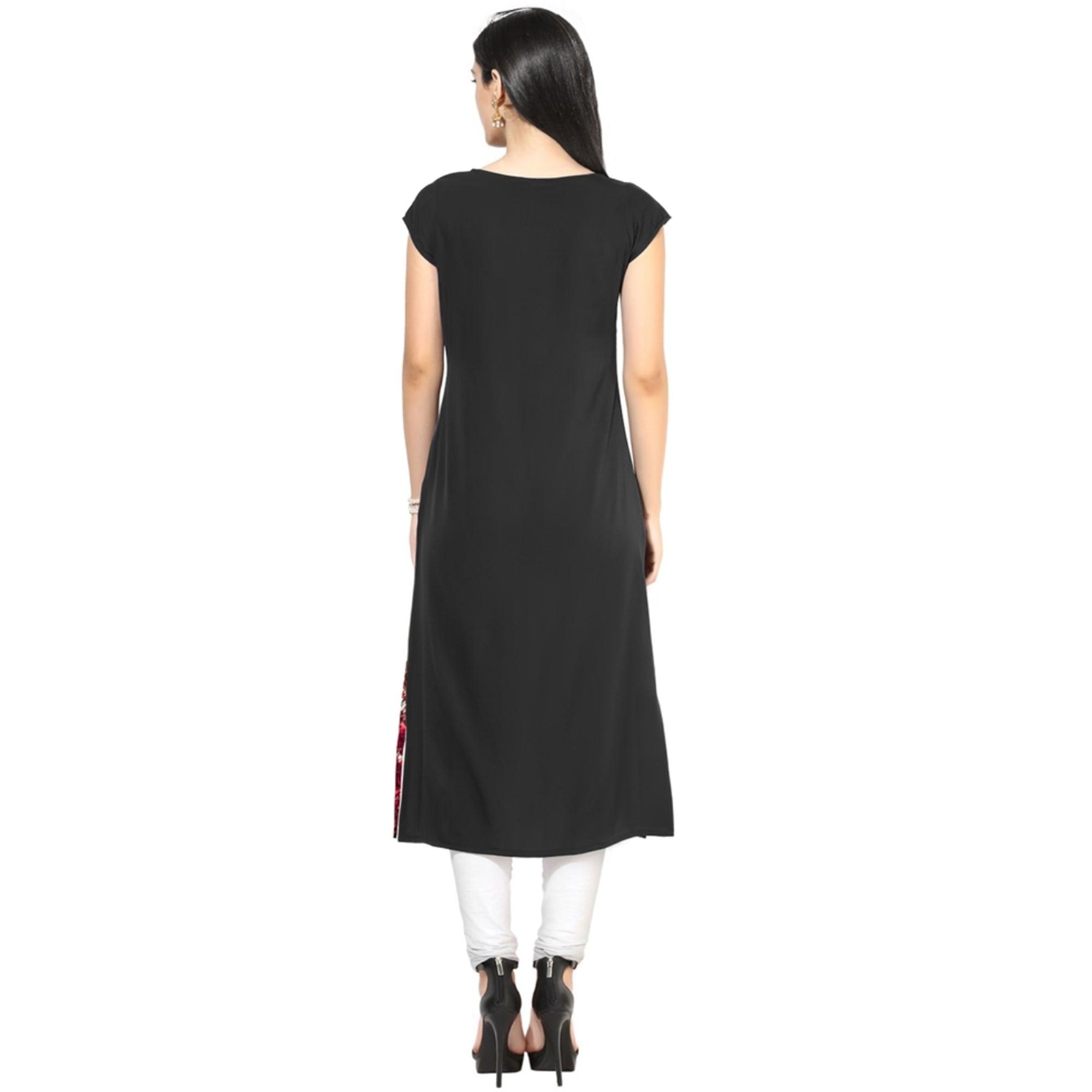 Peachmode Seller Delightful Navy Blue-Turquoise Green Colored Casual Digital Printed Crepe Kurti - view 3