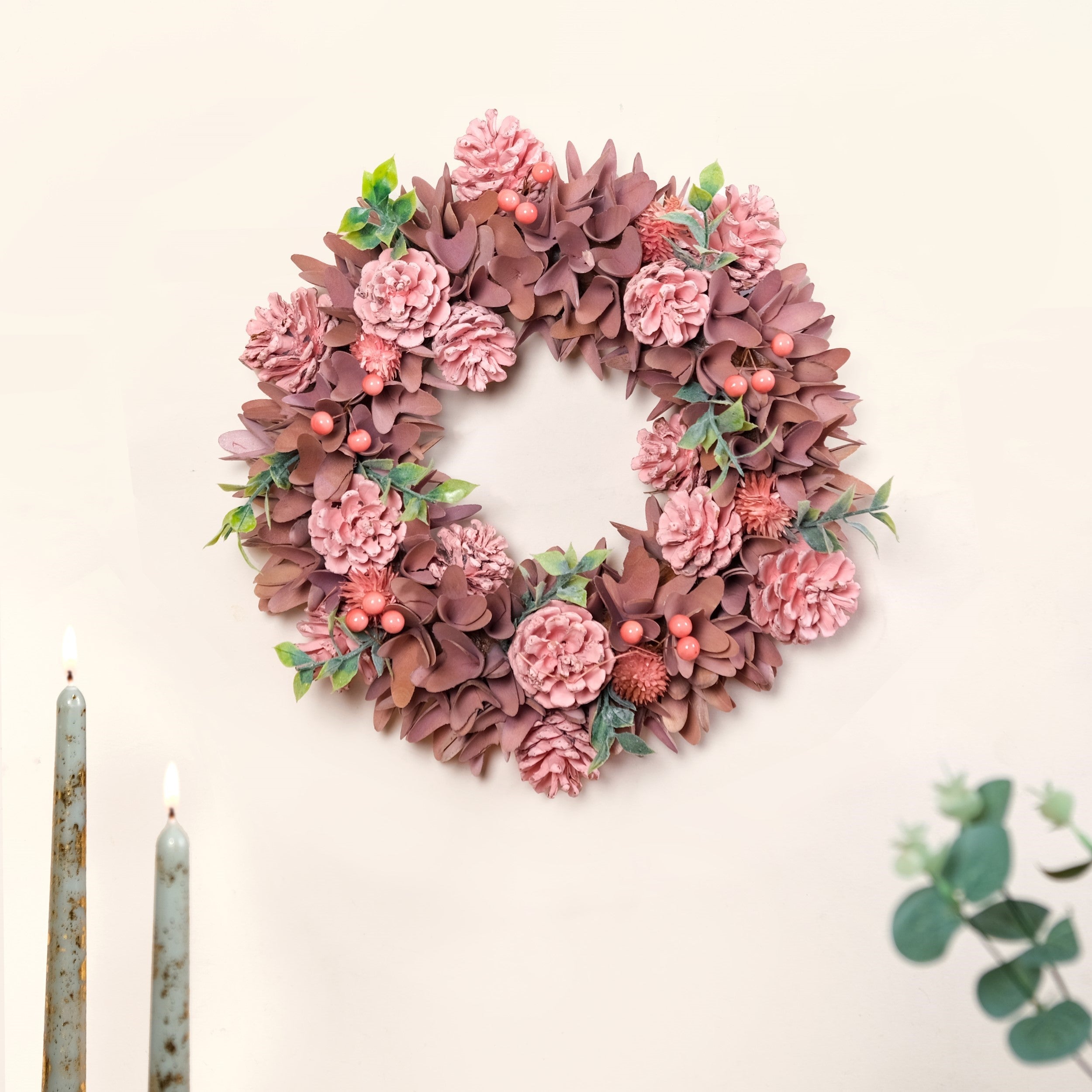 Nestasia Roseate Floral Wreath For Christmas Decorations