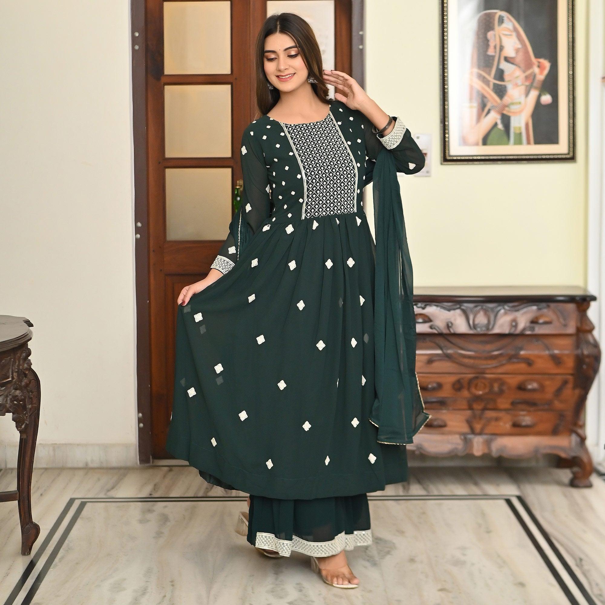 BlackTree green-embroidered-georgette-sharara-suit-2 - view 6