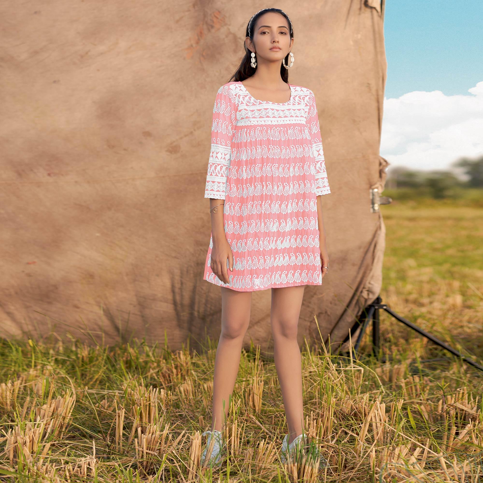 Peachmode Seller Light Pink Lucknowi Georgette Top