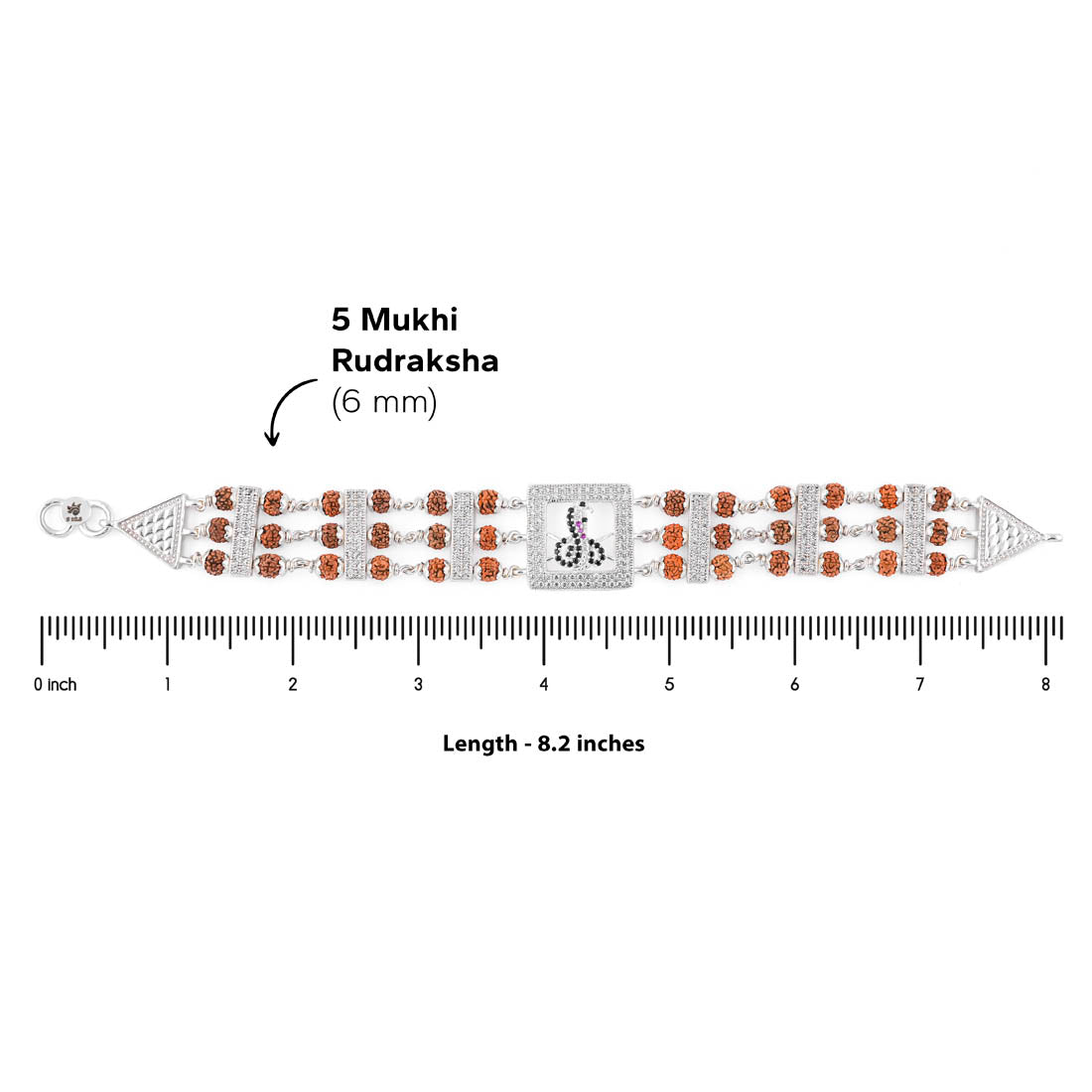 Prinjal Jewellers Rudraksha Silver Daimond Goga Tripel Line Bracelet - view 6