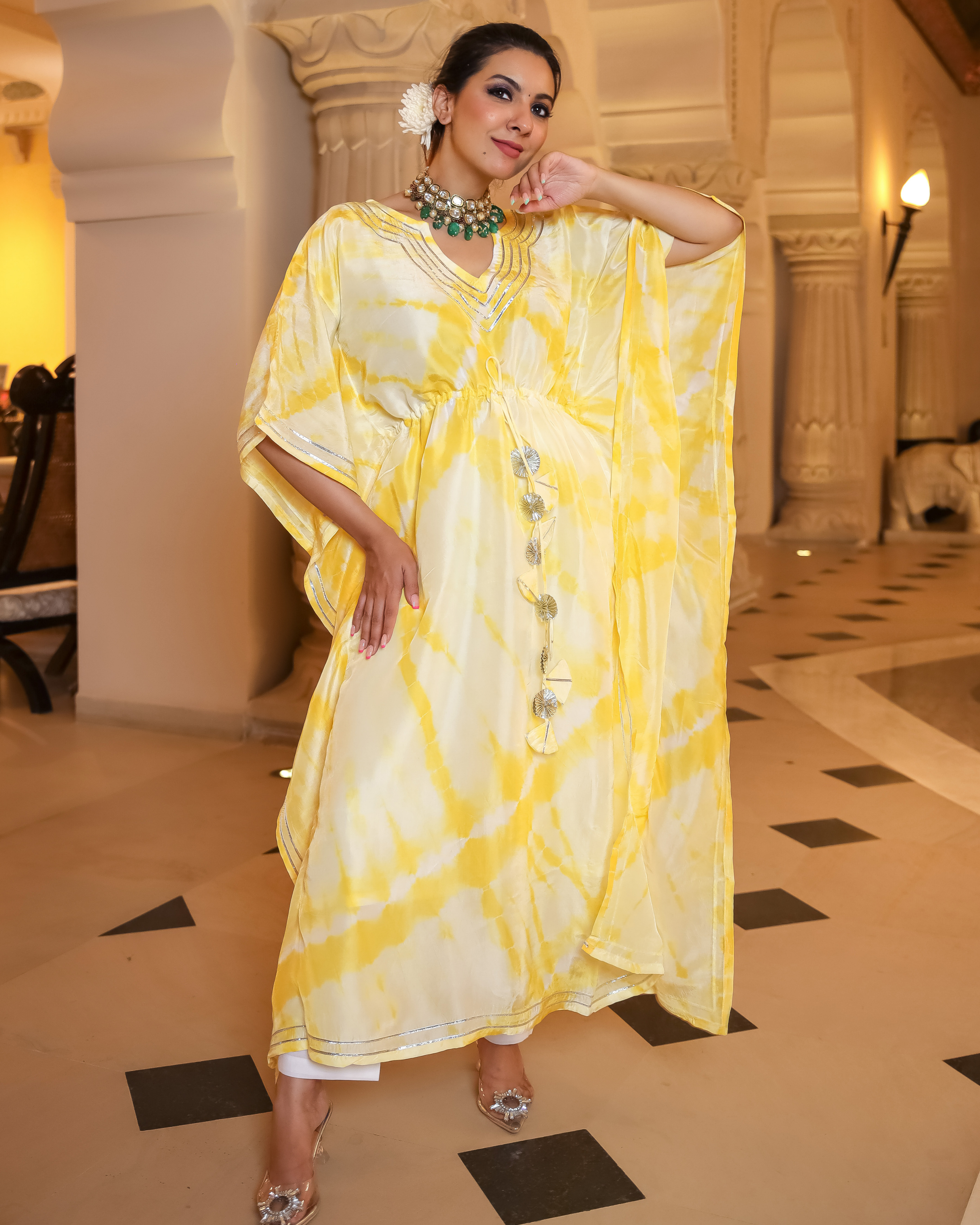 Aachho Mango Curve Tie Dye Kaftan Set