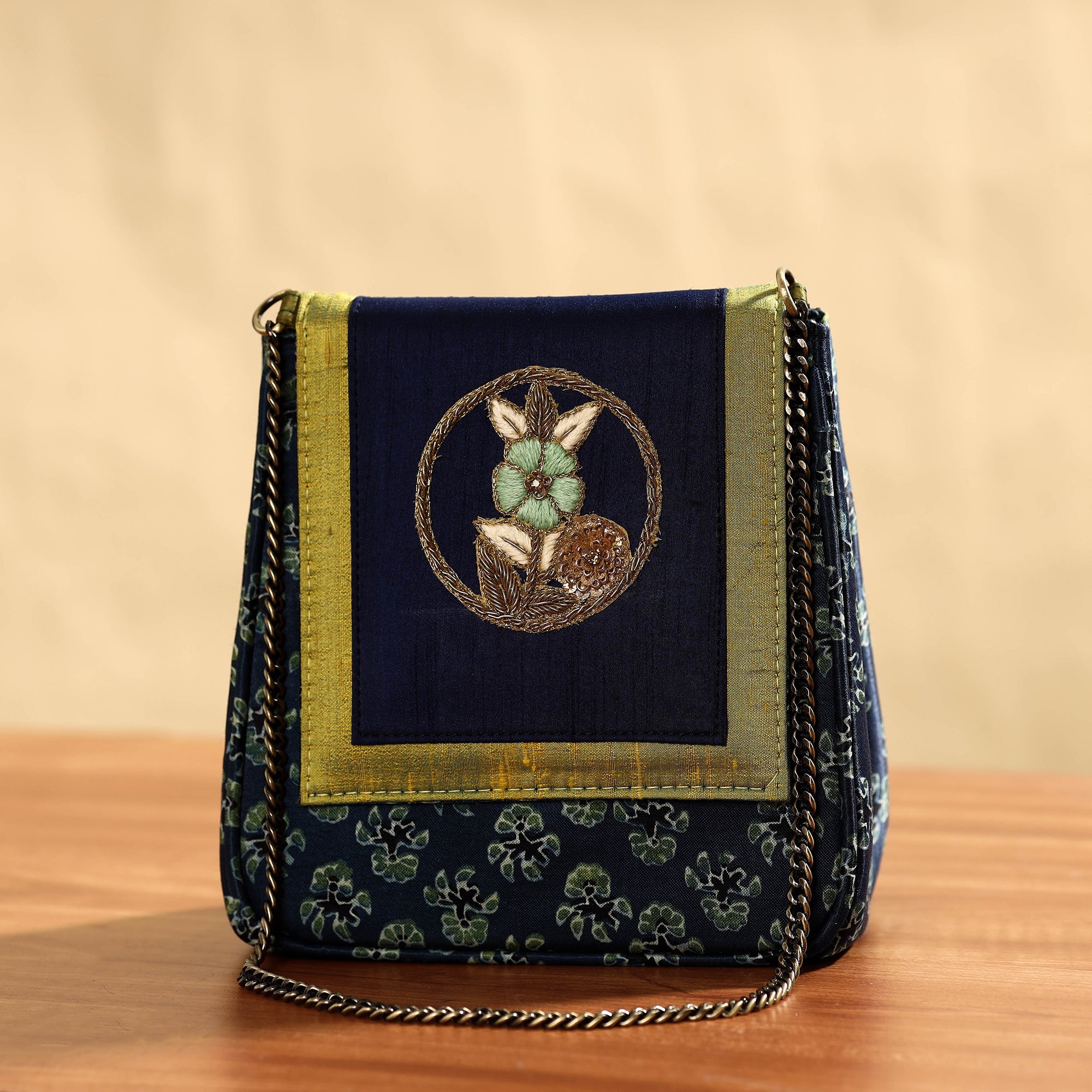 ASALKAAR Blue - Fabric Embellished Embroidered Party Hand Bag