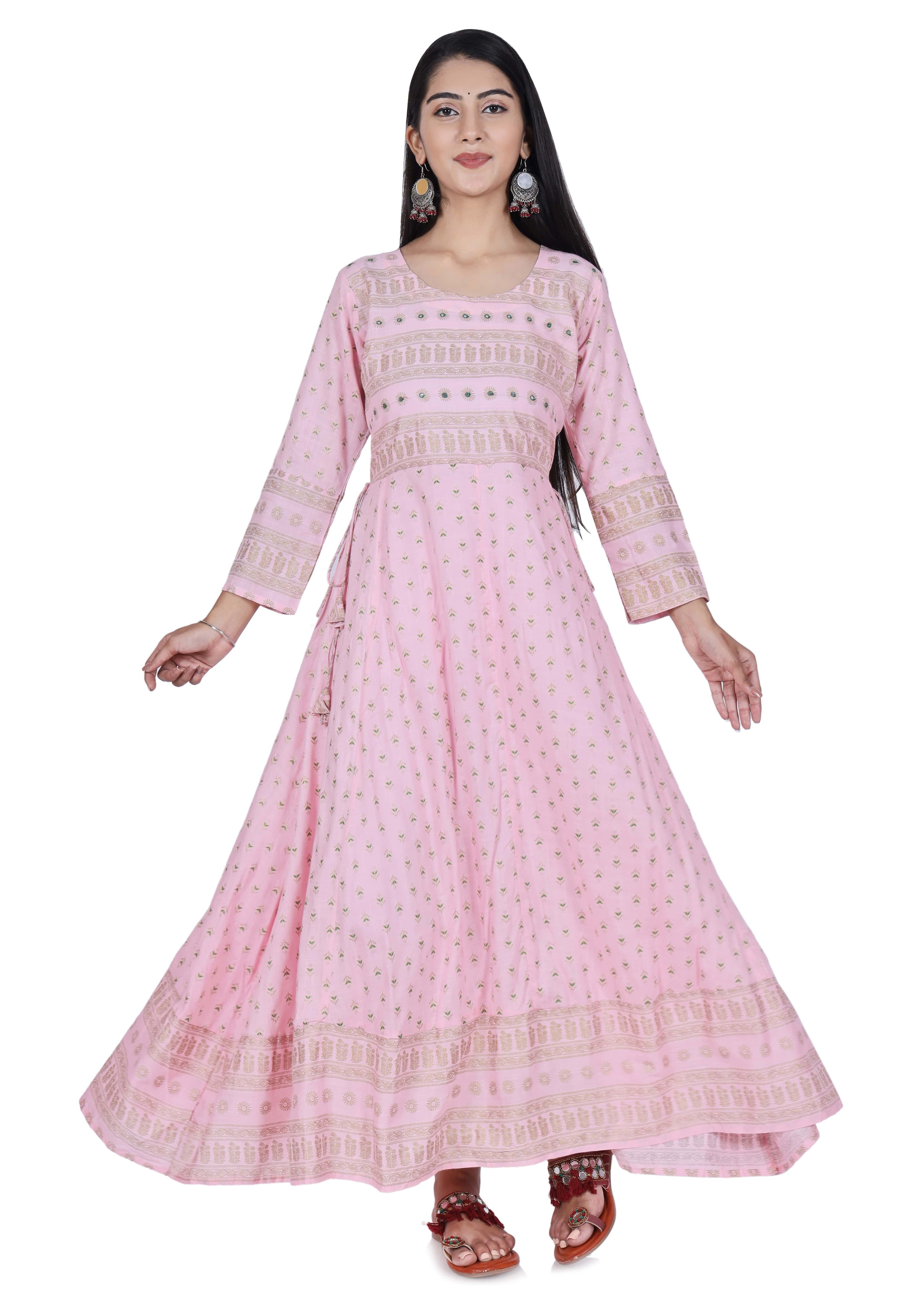 Fab Alchemy Pink Printed Cotton Flared Kurta