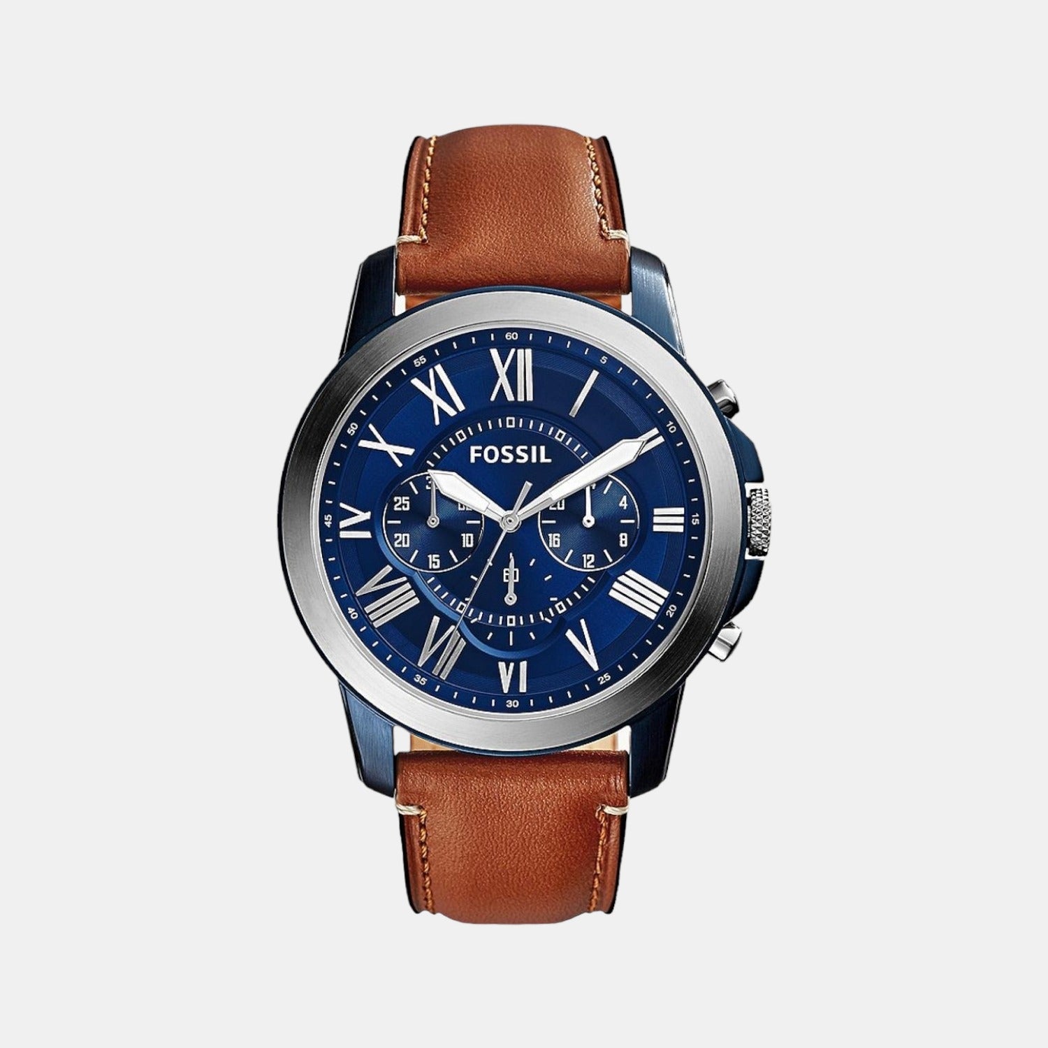 Fossil Grant Men Quartz Blue Dial Chronograph Leather Watch FS5151