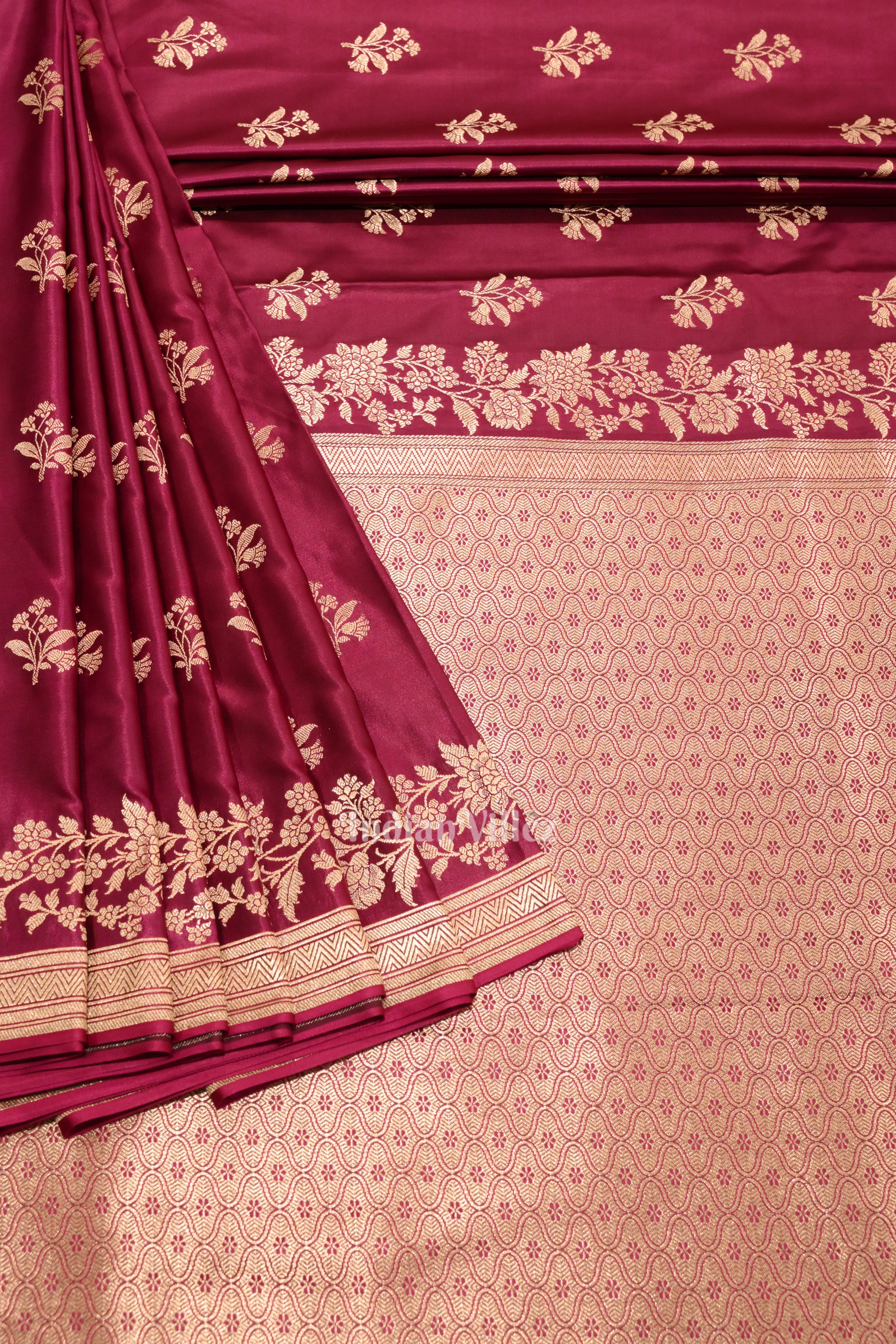 IndianVillèz Authentic Magenta Pink Mashru Sain Silk Banarasi Saree
