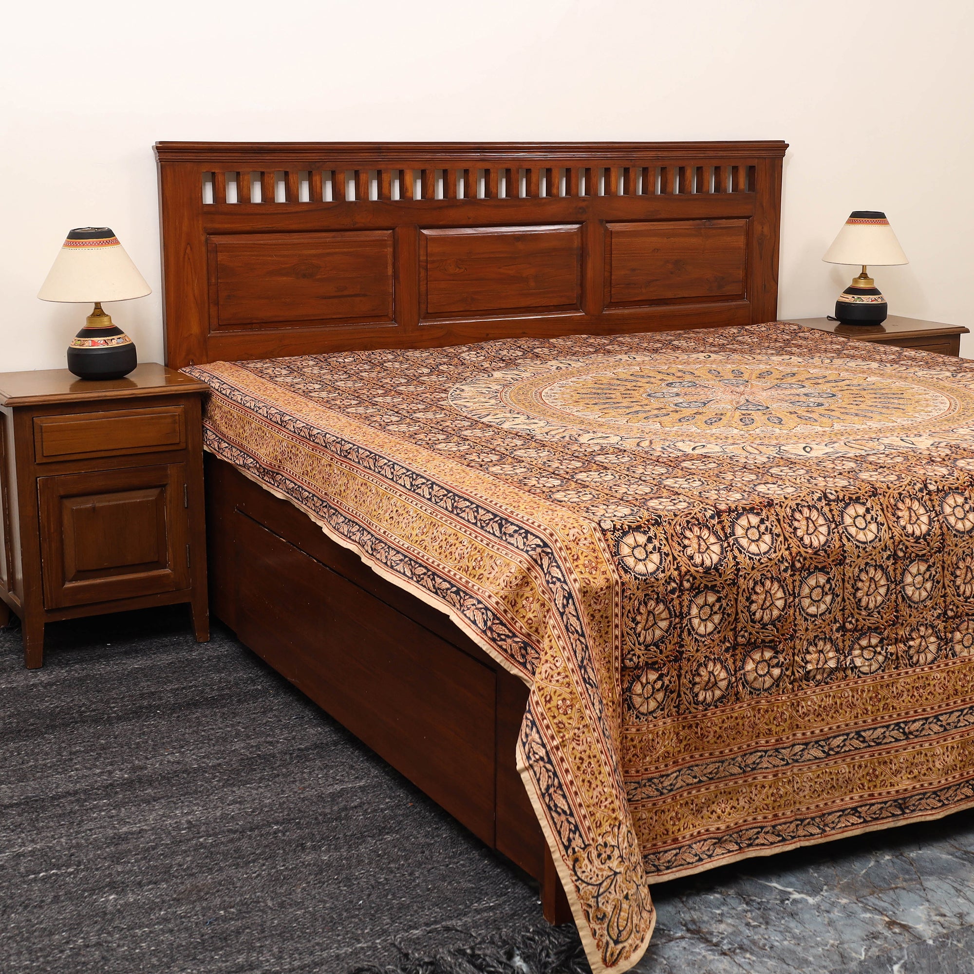 SOUTH KARGHA Block Print Cotton Double Kalamkari Bed Sheet Set 51