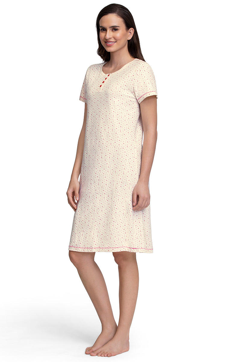 Amante Knee-Length Sleep Dress - Ditsy Heart Pr - view 3