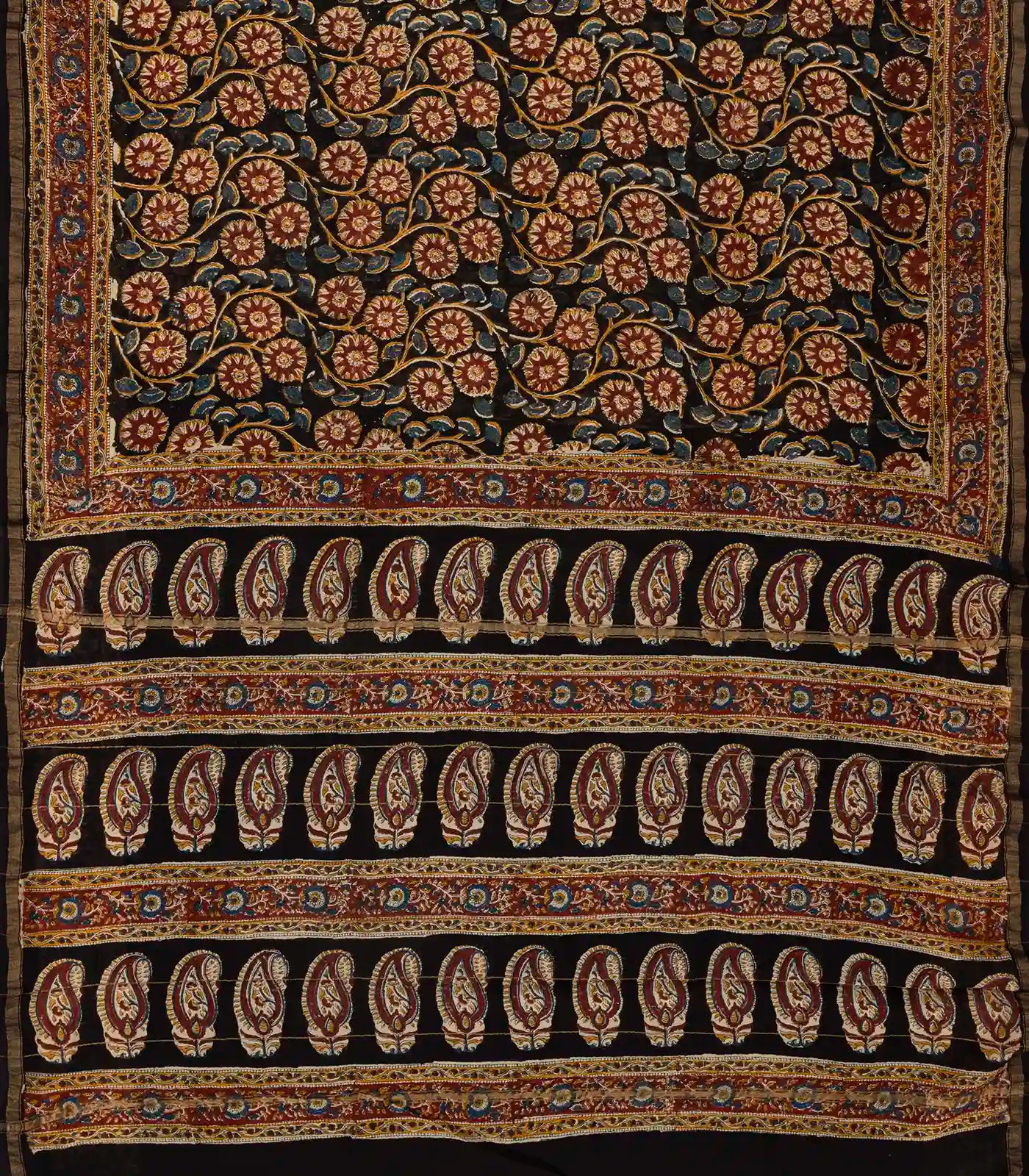 RmKV Black Handloom Chanderi Cotton Saree With Printed Floral Vine Motif - view 2