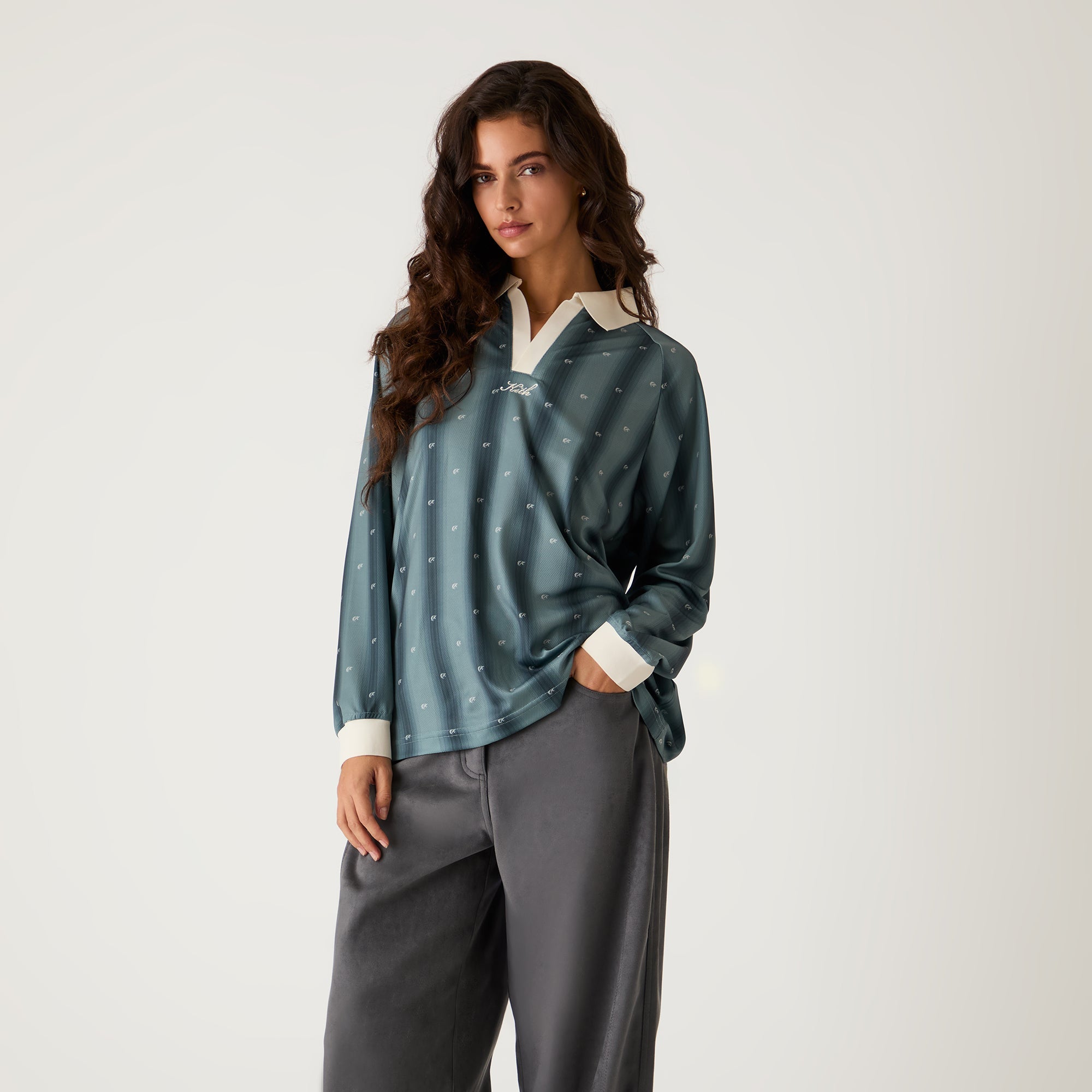 Kith Women Ridley Polo Monogram Long Sleeve Jersey - Court - view 2
