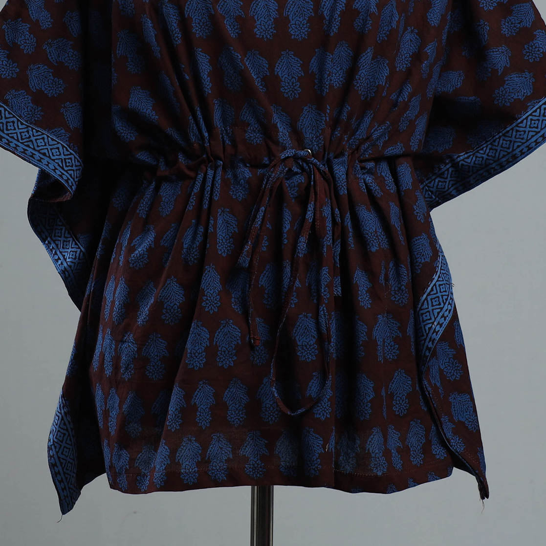 ITOKRI CASUALS Blue - Bagh Block Printed Cotton Kaftan with Tie-Up Waist (Short) - view 2