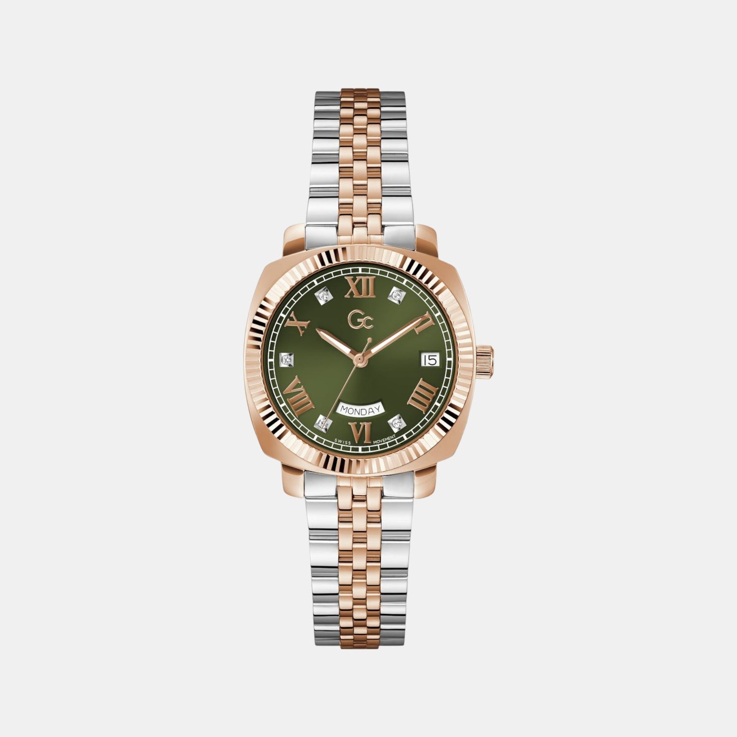 Gc Flair Coussin Lady Women Quartz Green Dial Analog Stainless Steel Watch Z44004L3