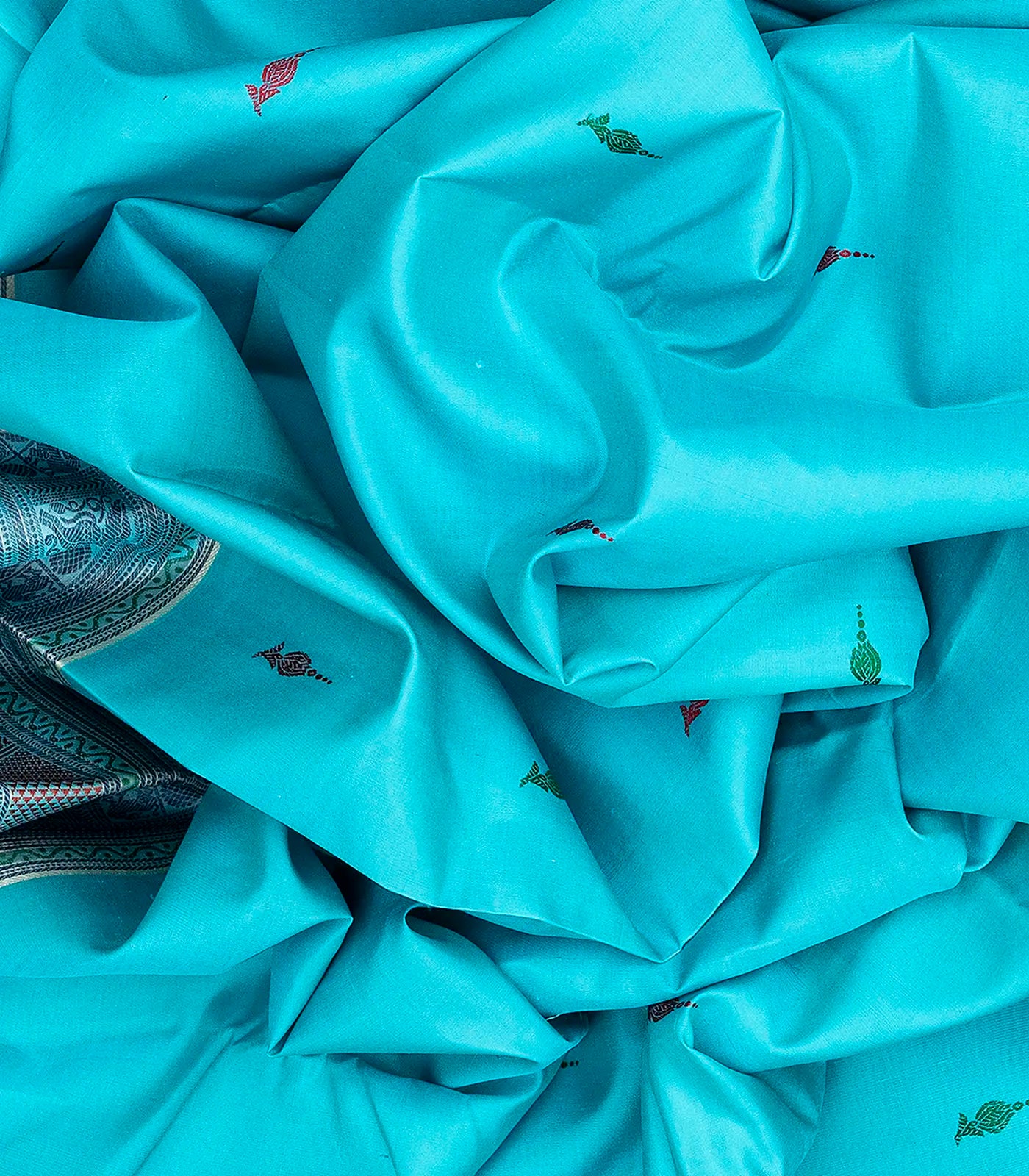 RmKV Sky Blue Handloom Kanchipuram Silk Saree With Floral Buttas-Sky Blue - view 3