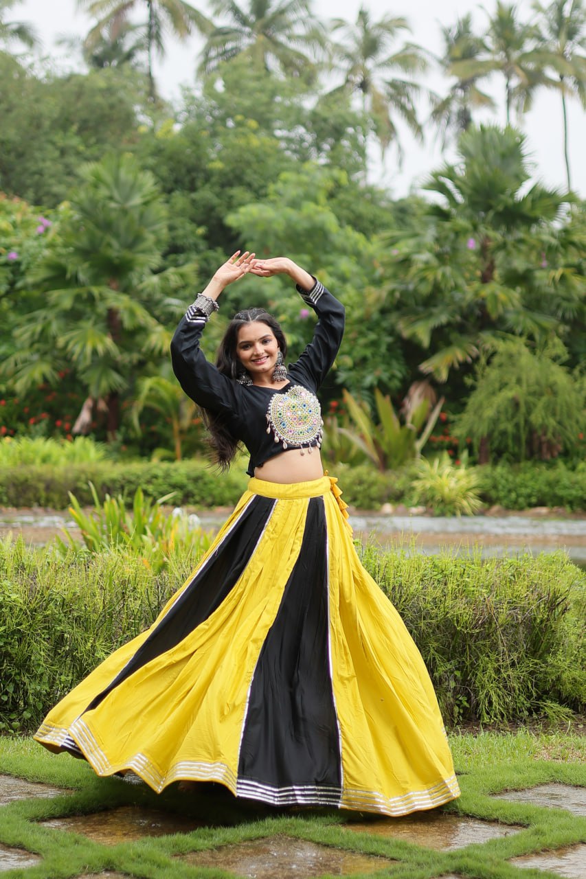 ClothsVilla Black & Yellow Designer Readymade Rayon Lehenga Choli Set - view 2