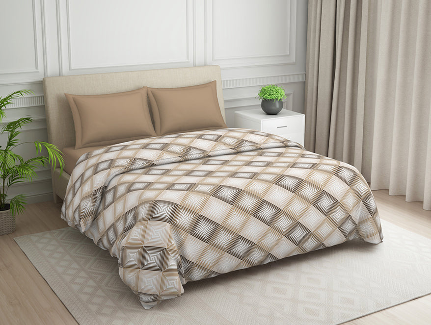 Spaces India Geometric Beige Polycotton Quilt Double Harmony - By Welspun - view 2