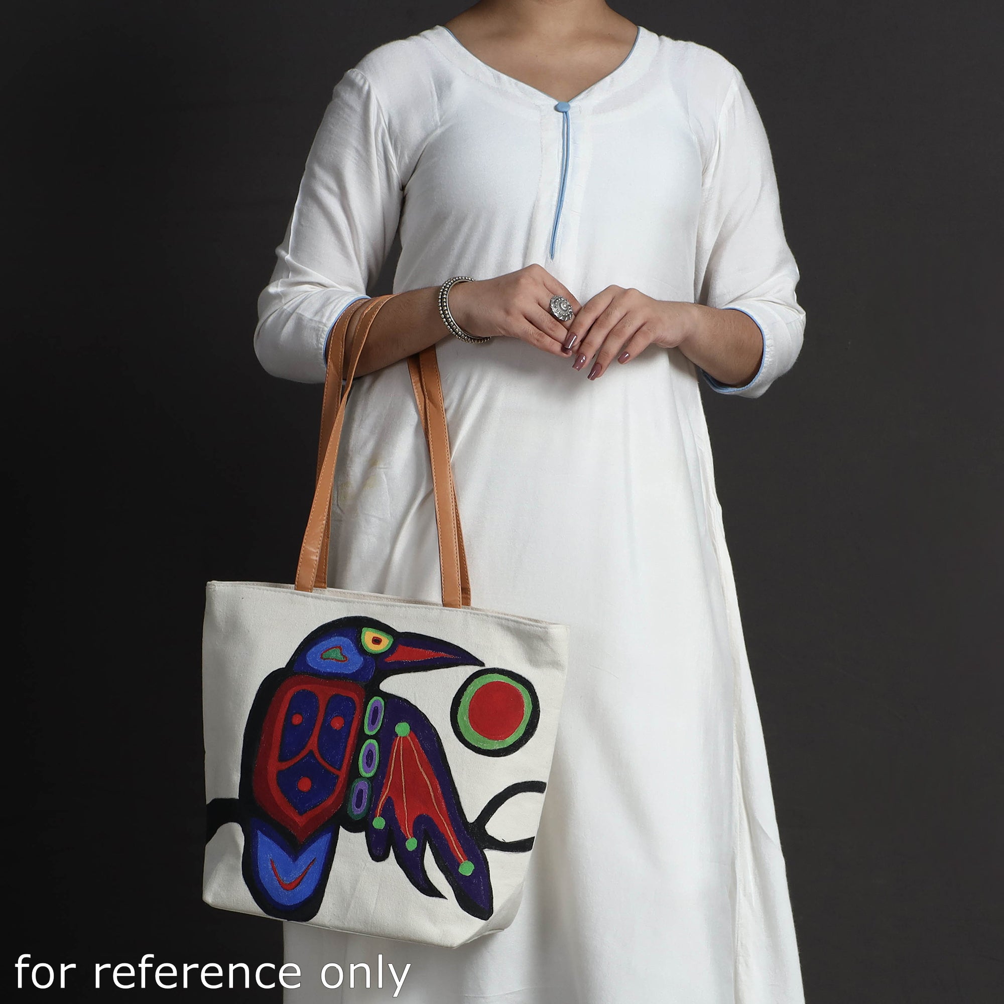 KHUSHBASH - HAPPY LOOM OF EAST Beige - Red Flower - Handpainted Canvas Cotton Shoulder Bag 01 - view 5