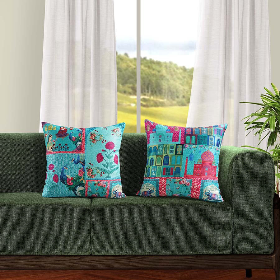Swayam India Digital Printed Dupion Cushion Covers-5262