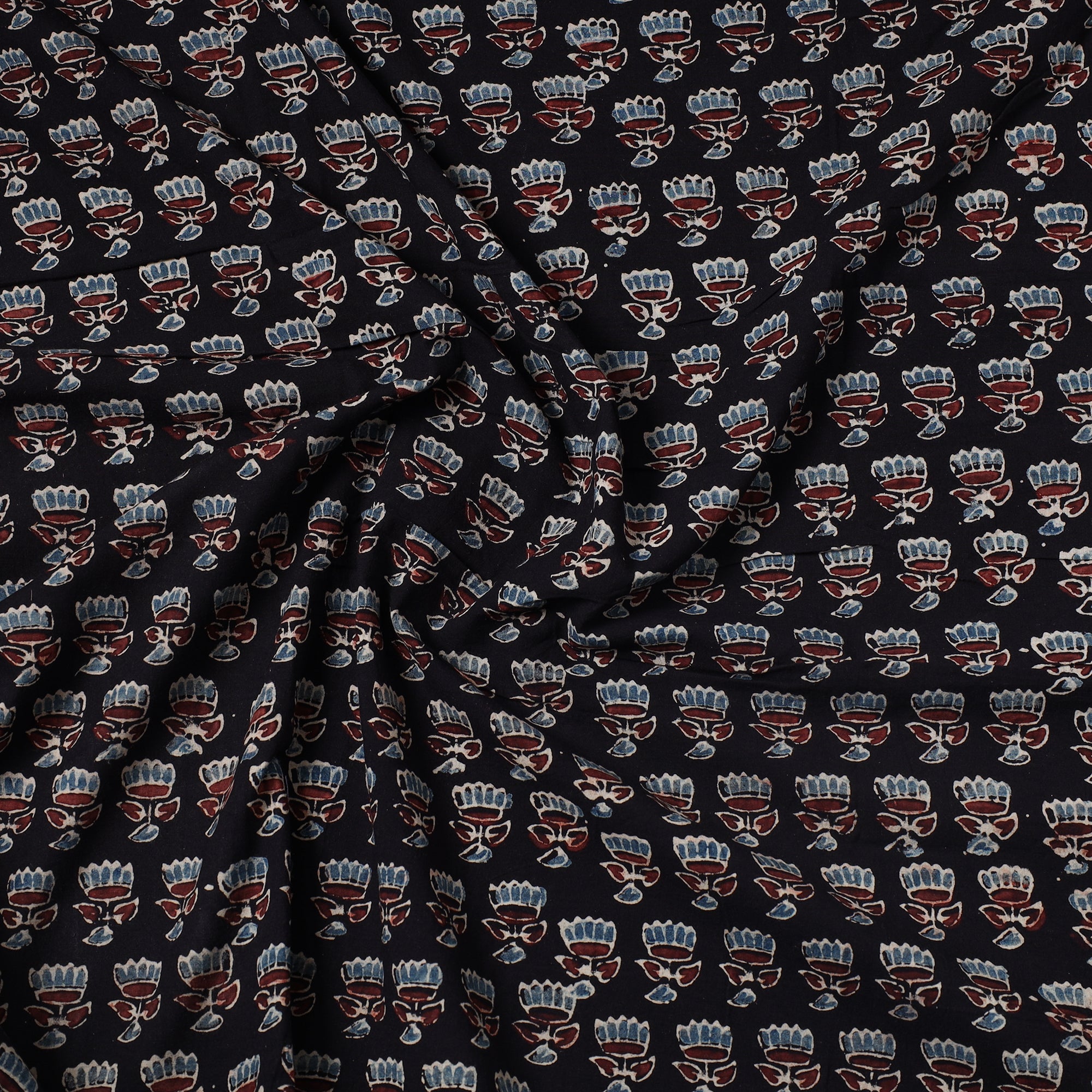 AJRAKH BY SUFIYAN ISMAIL KHATRI Black - Ajrakh Block Printed Cotton Precut Fabric (1.2 meter) 10 - view 2