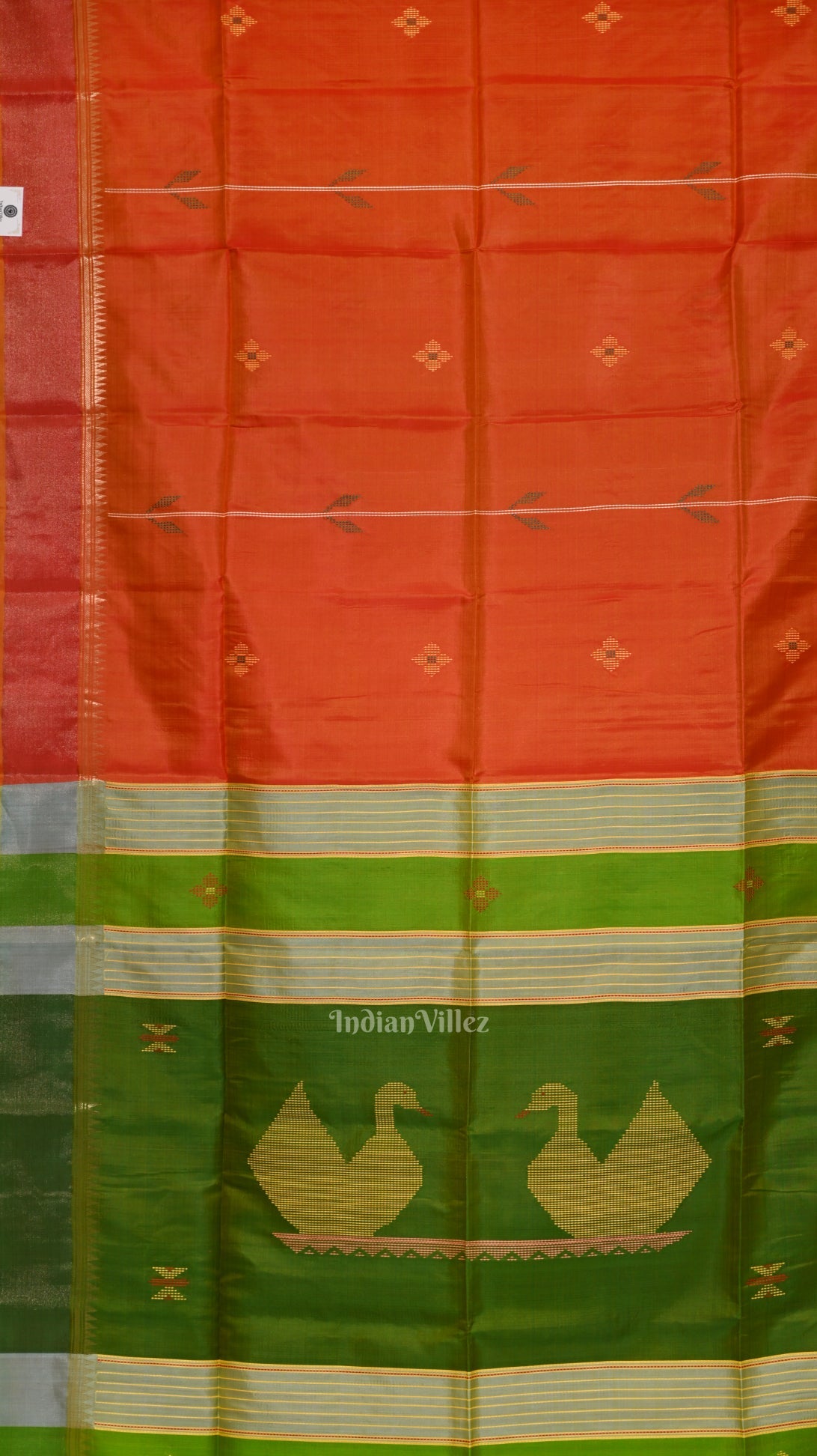 IndianVillèz Orange Green Pure Bishnupuri Silk Saree - view 3