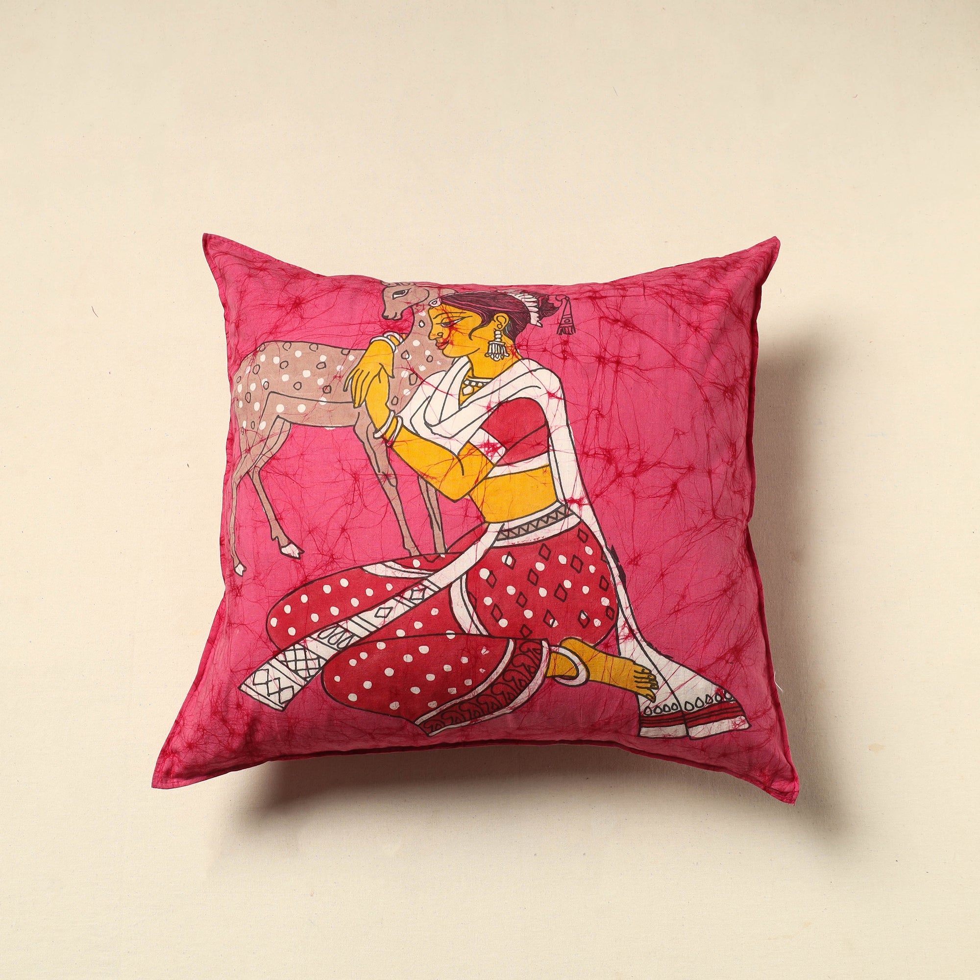 KACHCHH JI CHHAAP Pink - Pure Cotton Hand Batik Cushion Cover (18 x 18 in) 69