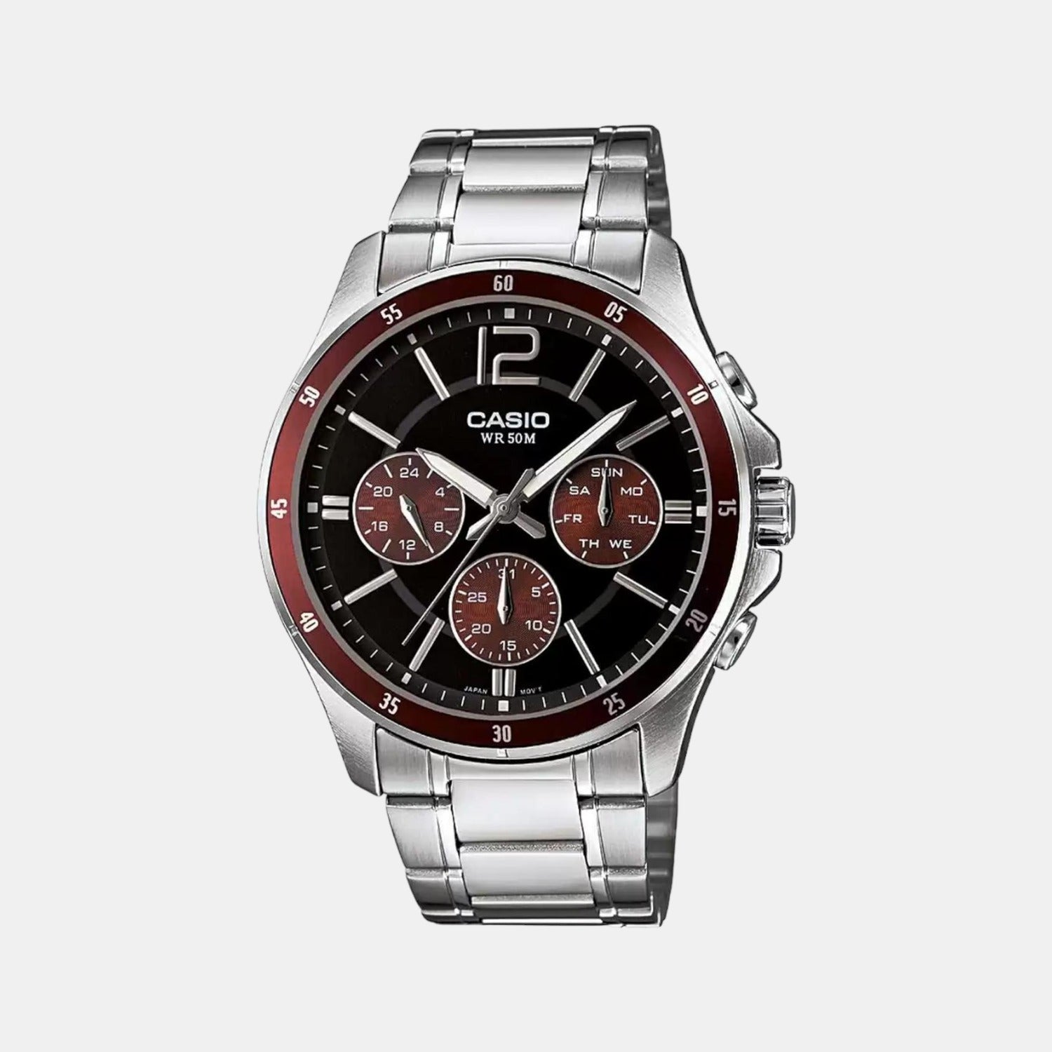 Casio Enticer Men Quartz Black Dial Chronograph Stainless Steel Watch A1647
