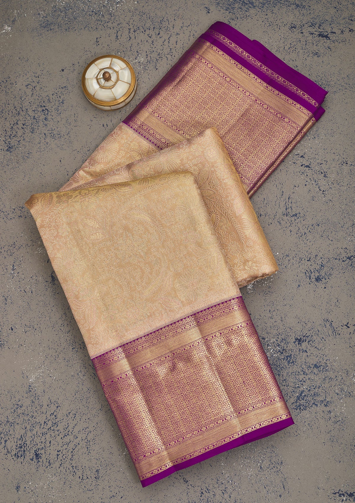 Koskii Beige Zariwork Pure Silk Saree – Women's