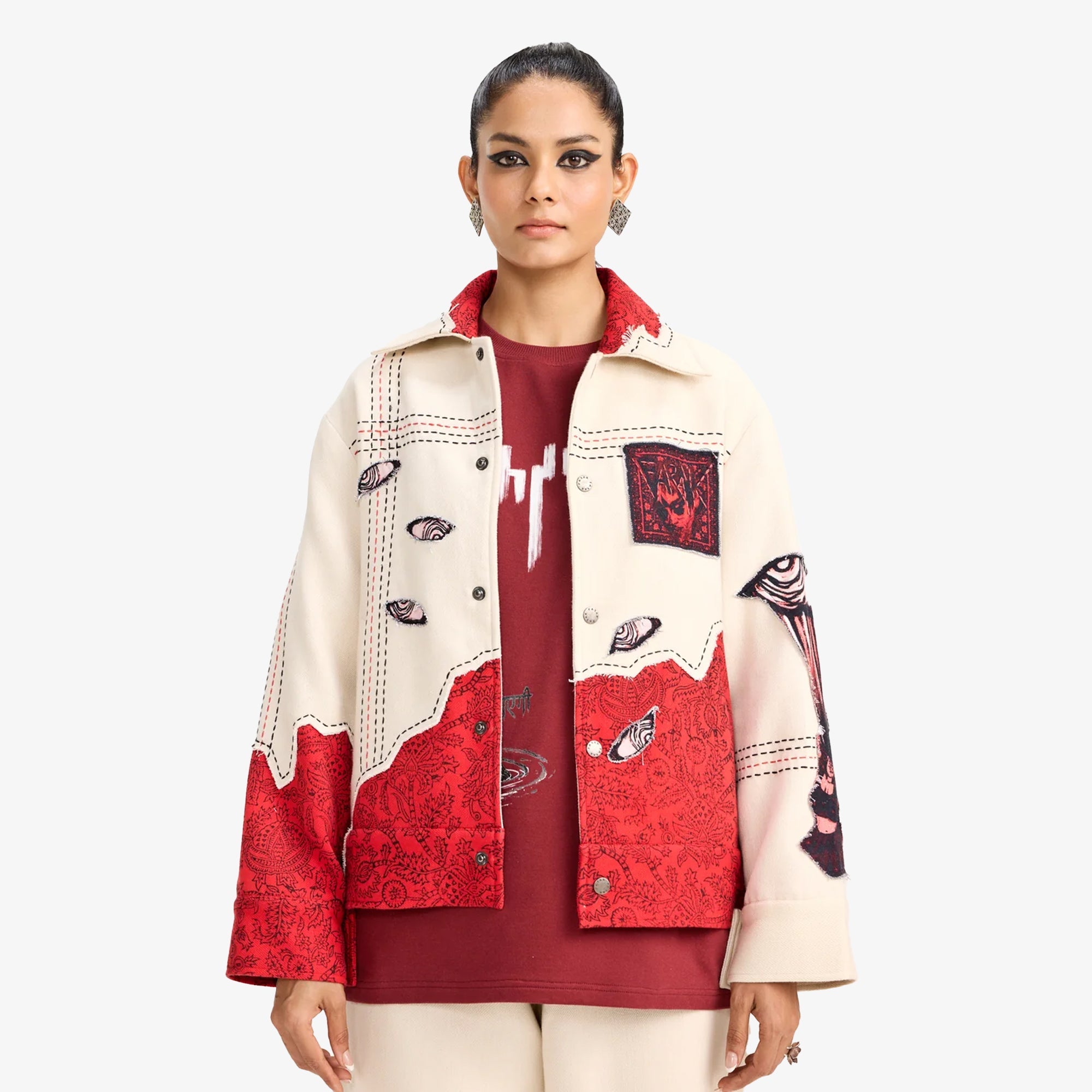 F A R A K | Khayali Pulao Handmade Jacket { Red/beige