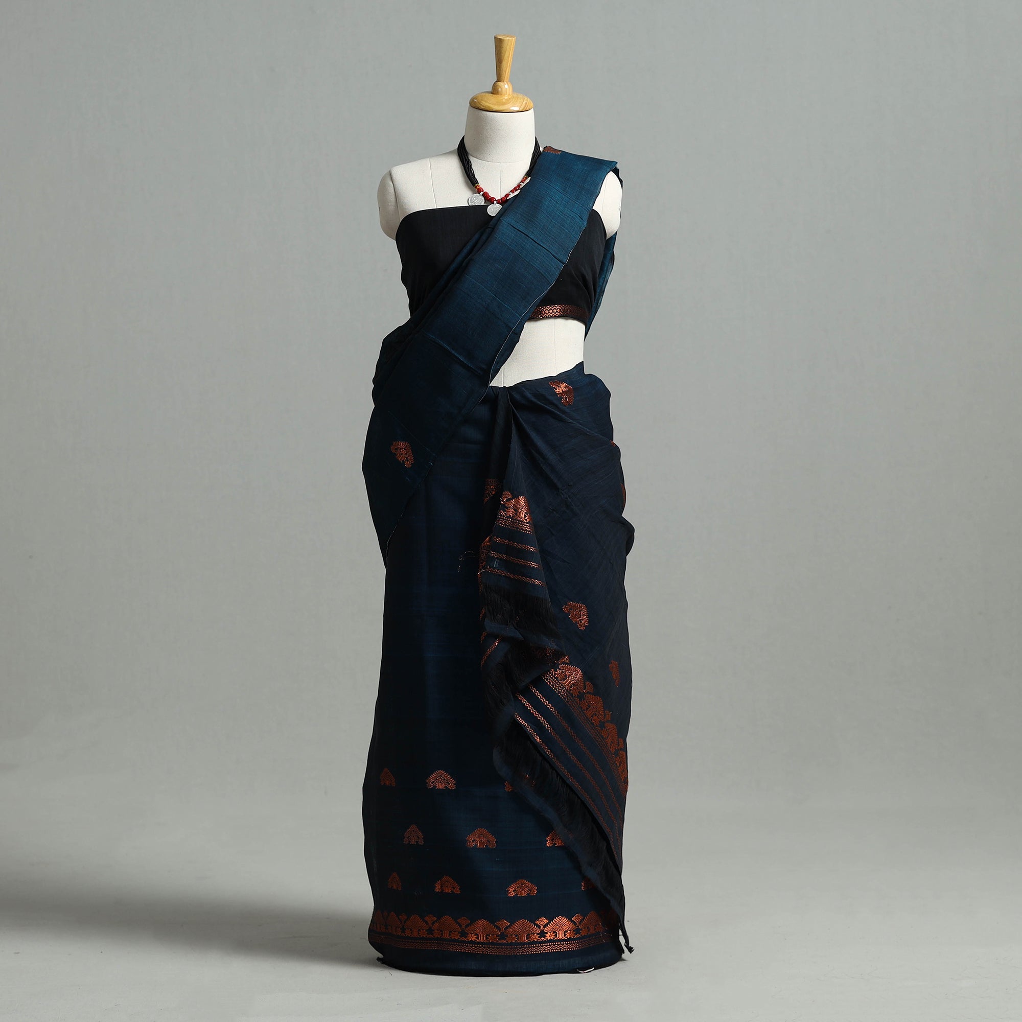 WEAVE INDIA BY SHEIKH MOIDUN NILUFAR Blue - Assam Handloom Tussar Mekhela Chador with Blouse Piece 13
