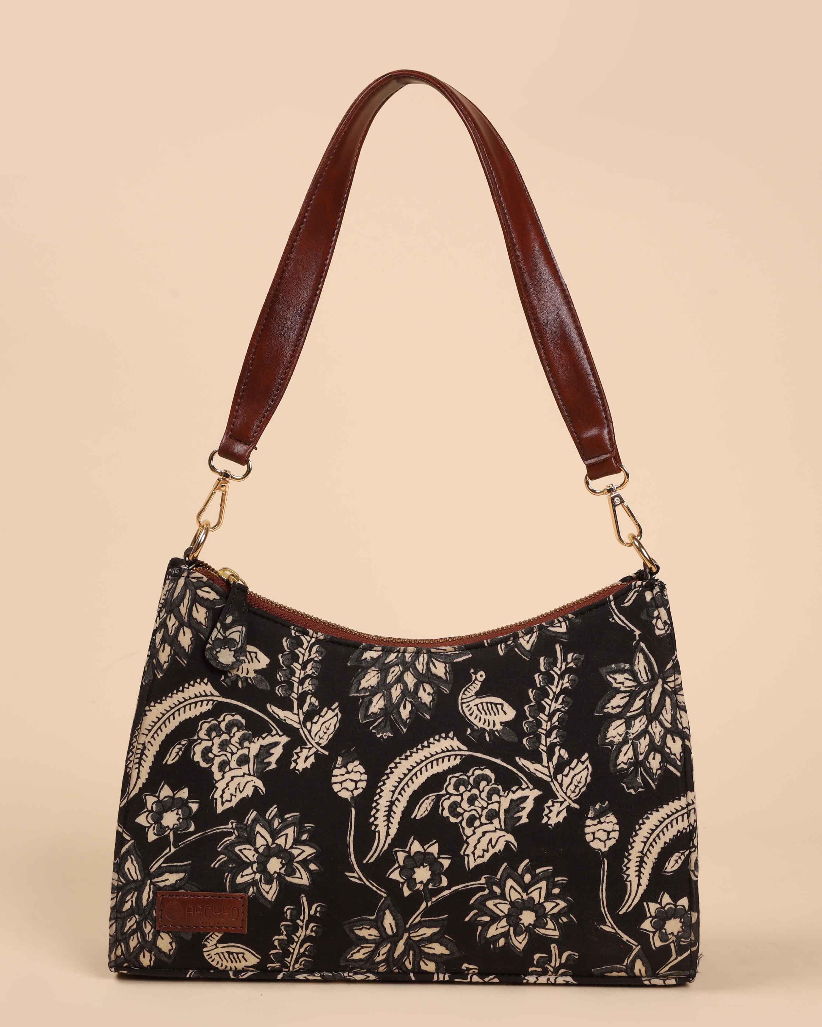 Aachho Black Onyx Handblock Baguette Bag